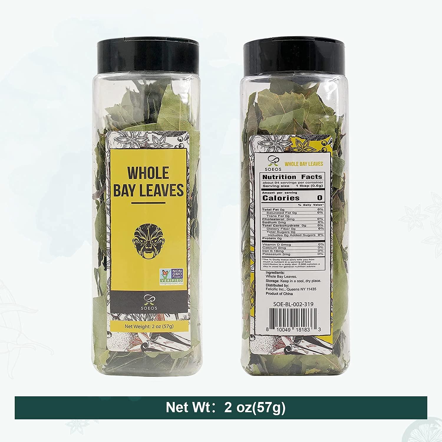 Soeos Whole Bay Leaves 2oz, Dried Laurel, Non-GMO Verified, Herb for Marinades, Stews and Soups