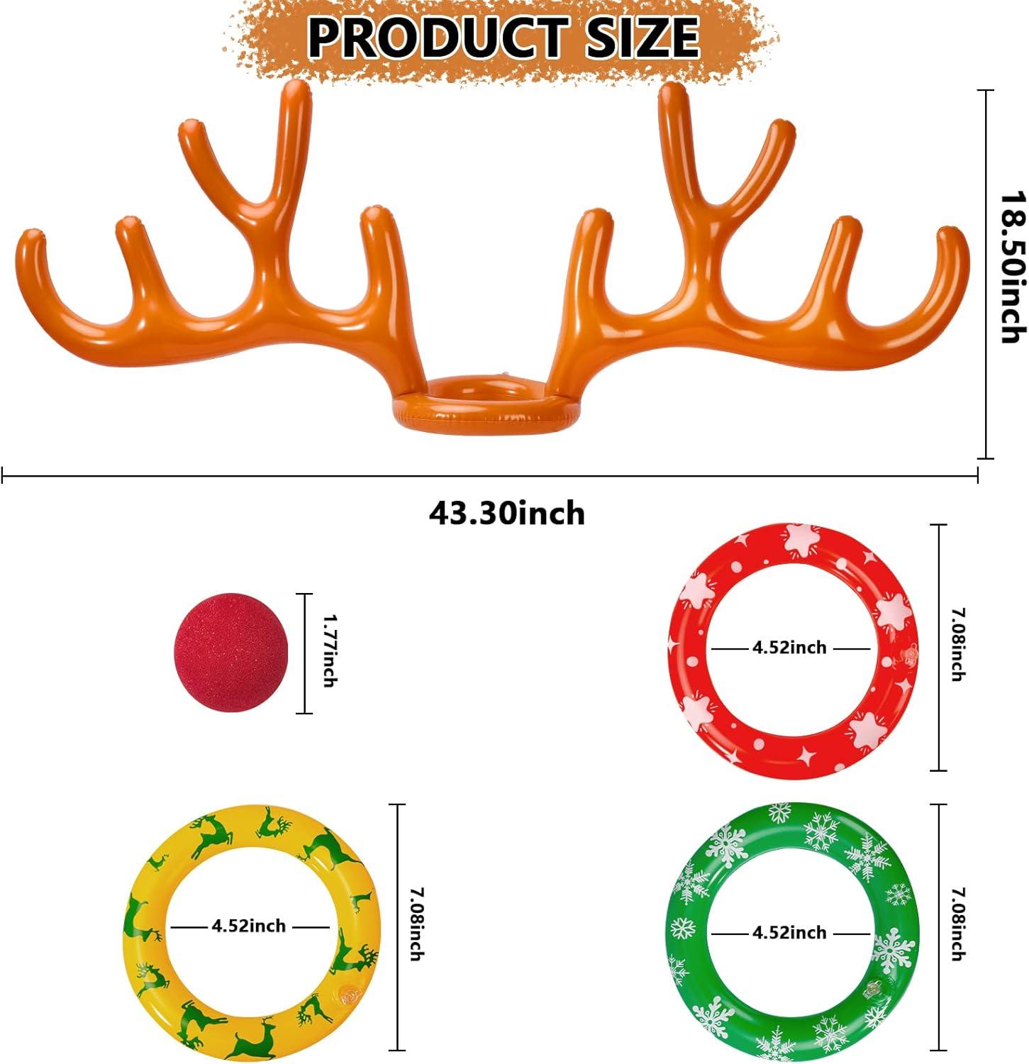 Max Fun Inflatable Reindeer Antler Ring Toss Christmas Games Indoor Outdoor Party Games Hat for Xmas Gifts Holiday Party Supplies Favors Games for Family