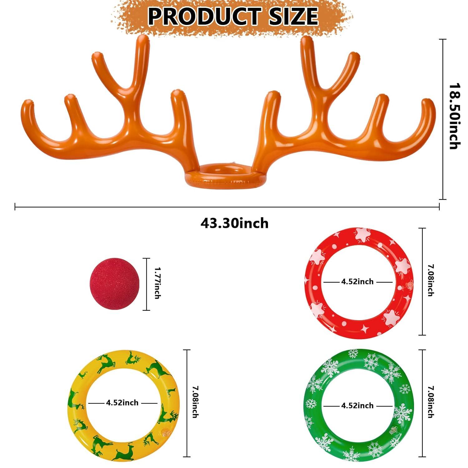 Max Fun Inflatable Reindeer Antler Ring Toss Christmas Games Indoor Outdoor Party Games Hat for Xmas Gifts Holiday Party Supplies Favors Games for Family