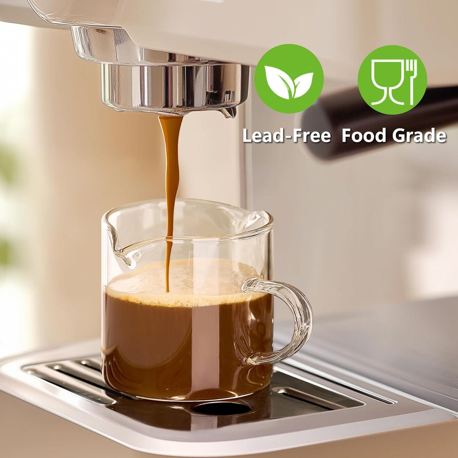 Espresso Cups Set of 2, 4 oz Double Spouts Cup, Espresso Shot Glasses with Handle, V-Shaped Spout Milk Cup, Borosilicate Glass, Mini Clear Glasses for Coffee Bar, Machine Accessories