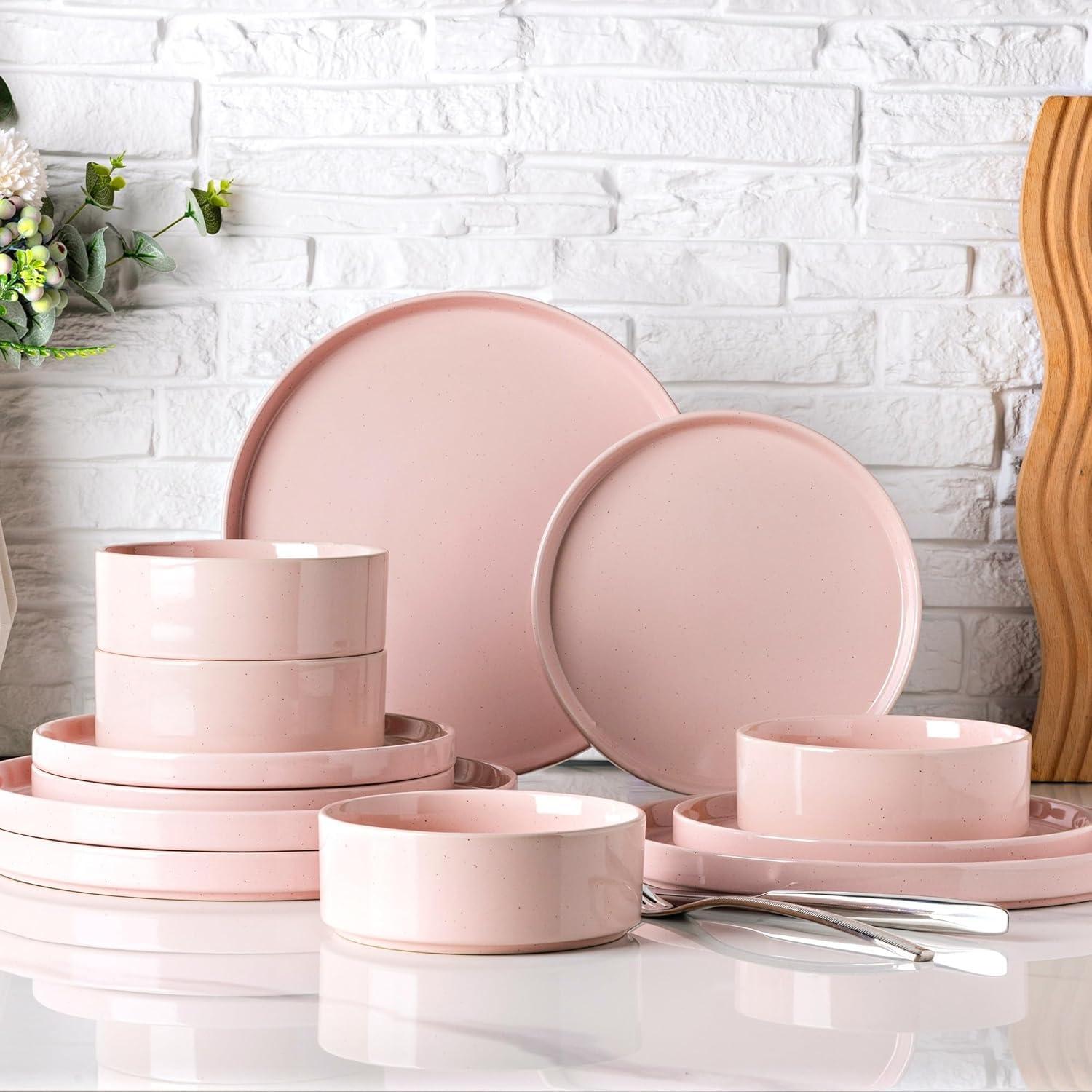 Hokku Designs 6-Person Dinnerware Set, 18-Piece Speckled Plate and Bowl Set