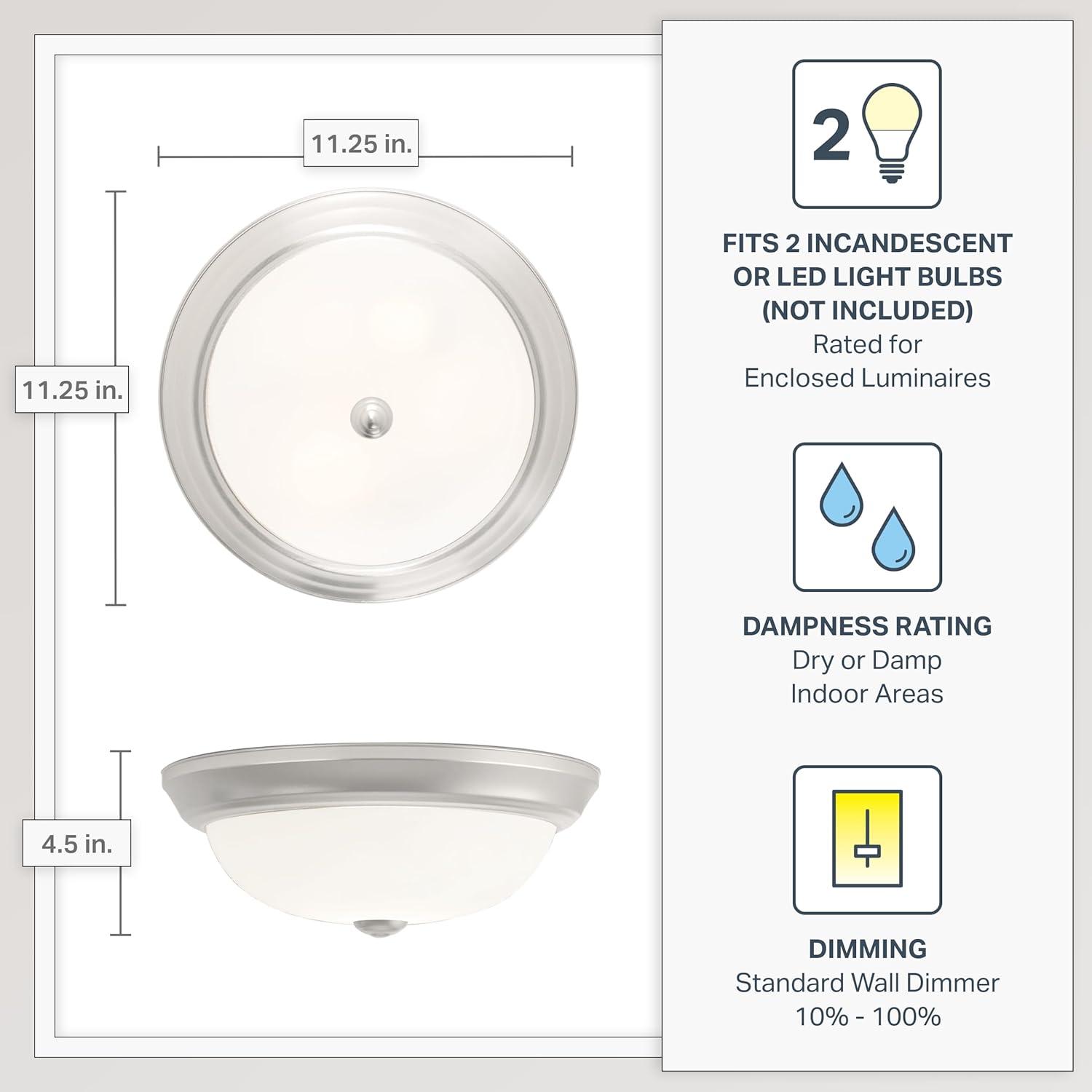 DESIGNERS FOUNTAIN, 11.25in Modern 2-Light Flush Mount Ceiling Light, Pewter with Etched Glass, 1257S-PW-W