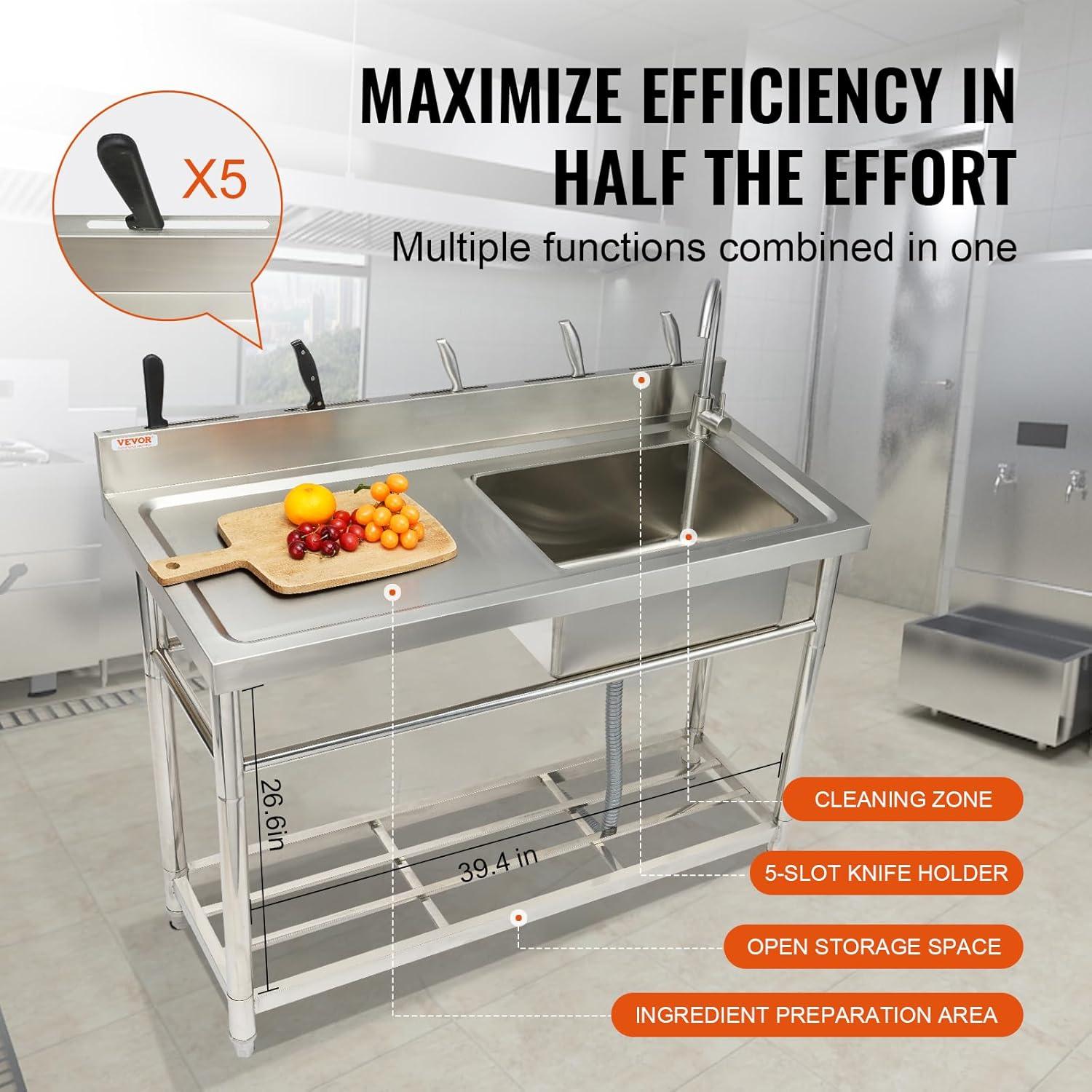 39.4'' L x 19.6'' W Silver Free Standing Laundry Sink with Faucet