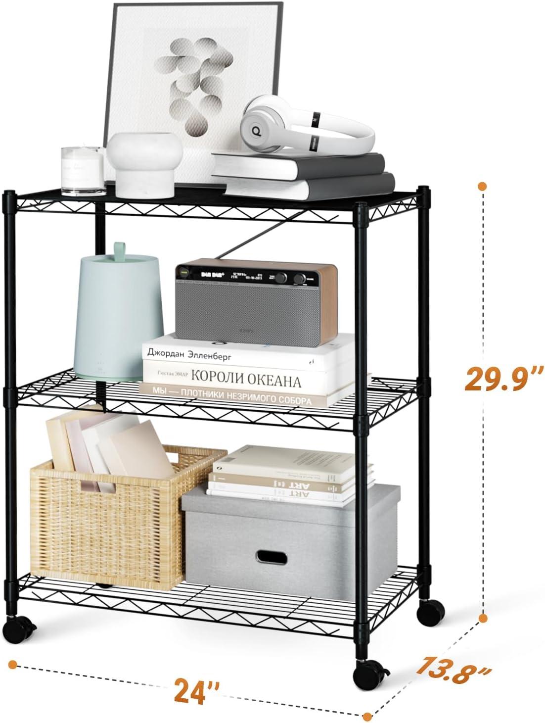 Black 3-Tier Heavy Duty Steel Storage Shelving Unit