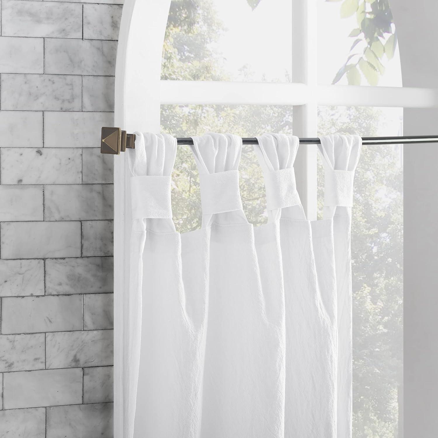 2pc 52"x36" Archaeo Washed Cotton Twist Tab Cafe Curtain Tier Pair White: Kitchen Curtains, 36 Inch, Solid Pattern