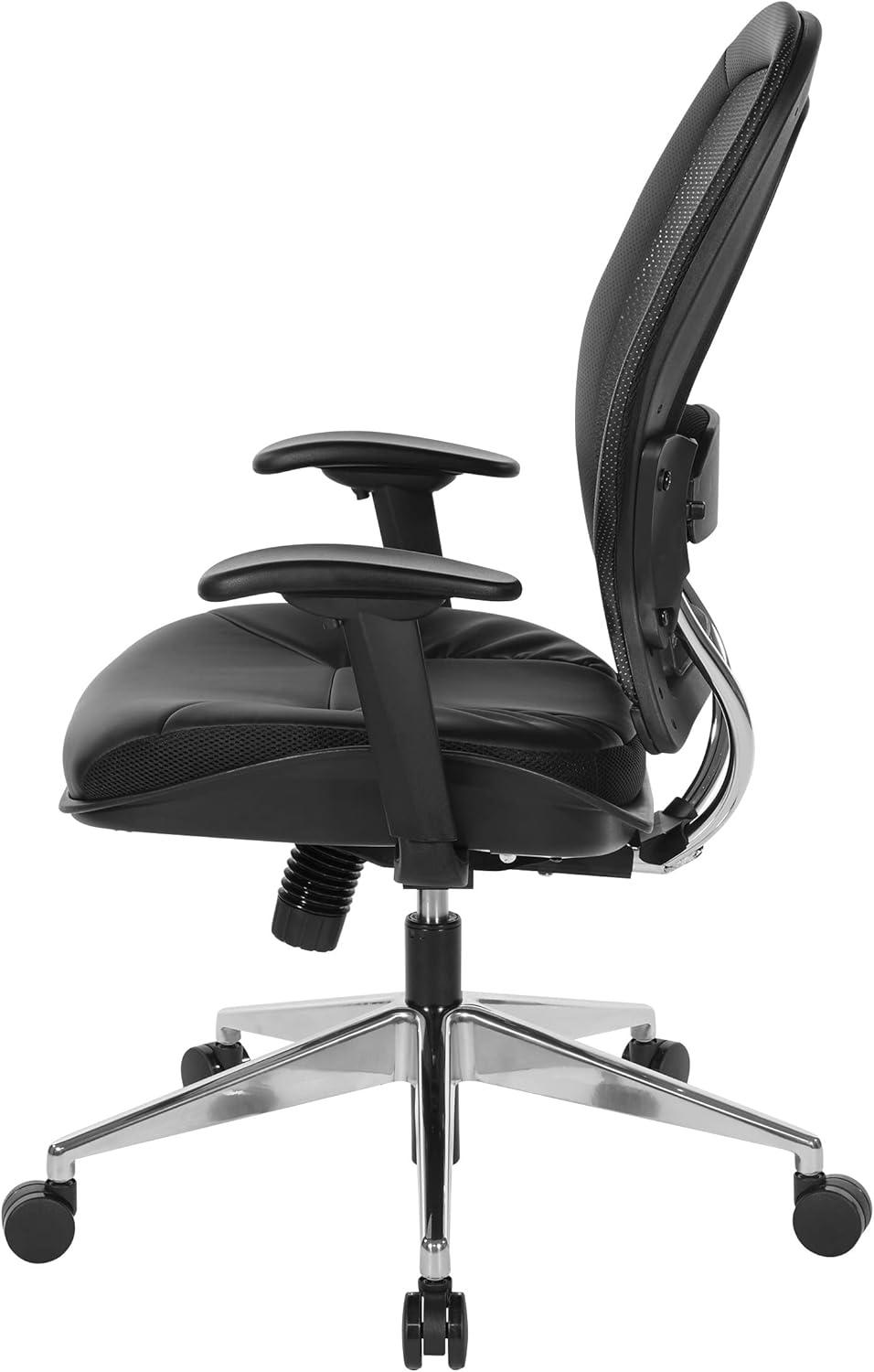 Air Grid Black Back Office Chair with Bonded Leather Seat