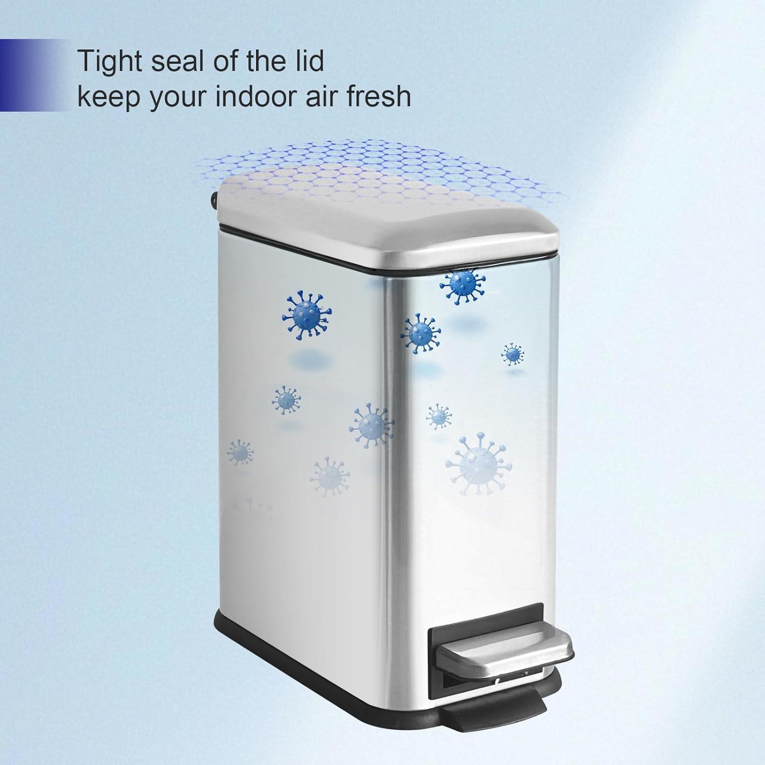 FDW Bathroom Trash Can With A Lid 1.3 Gallon  (5 L) Small Trash Bin Step Pedal Garbage Can With Removable Bucket Slim For Small Spaces For Bathroom,Bedroom,Kitchen,Office