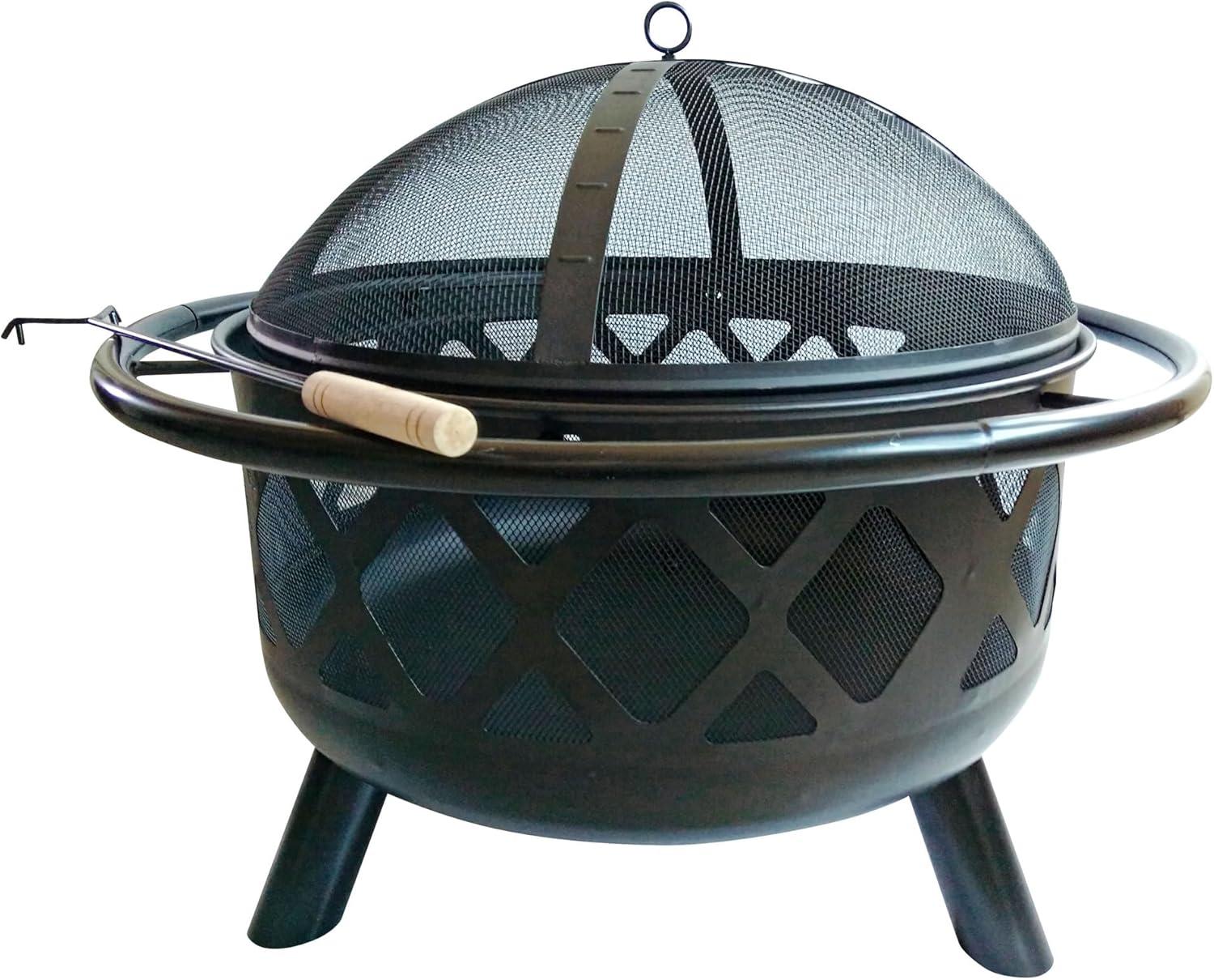 Heisey 30" Outdoor Round Wood Burning Fire Pit with Steel Base