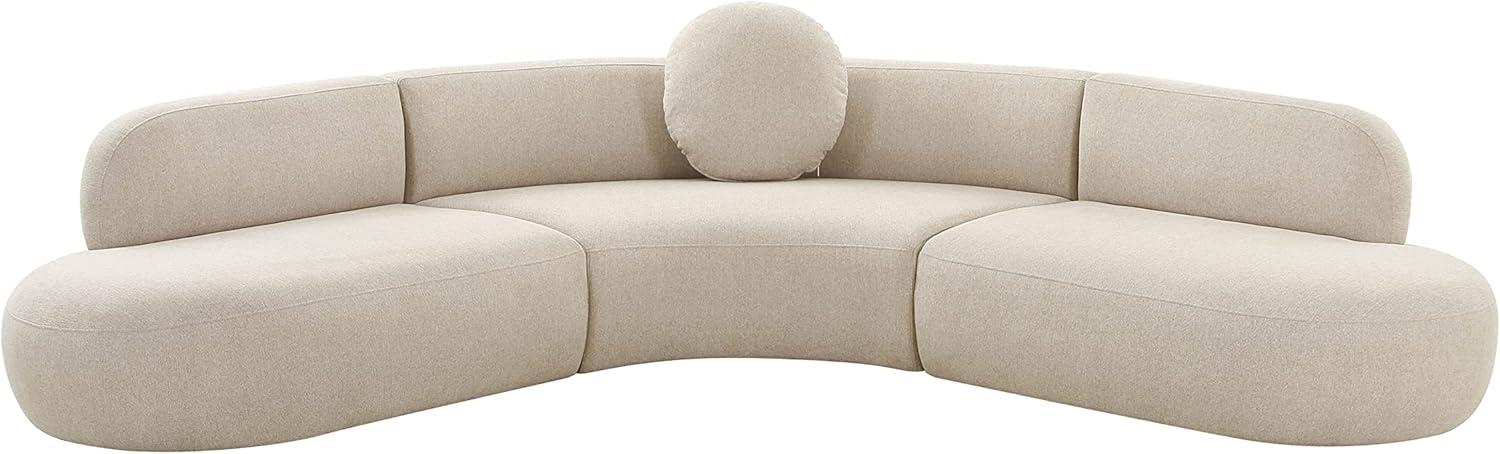 Beige Linen Herringbone Three Piece Sectional with Ottoman