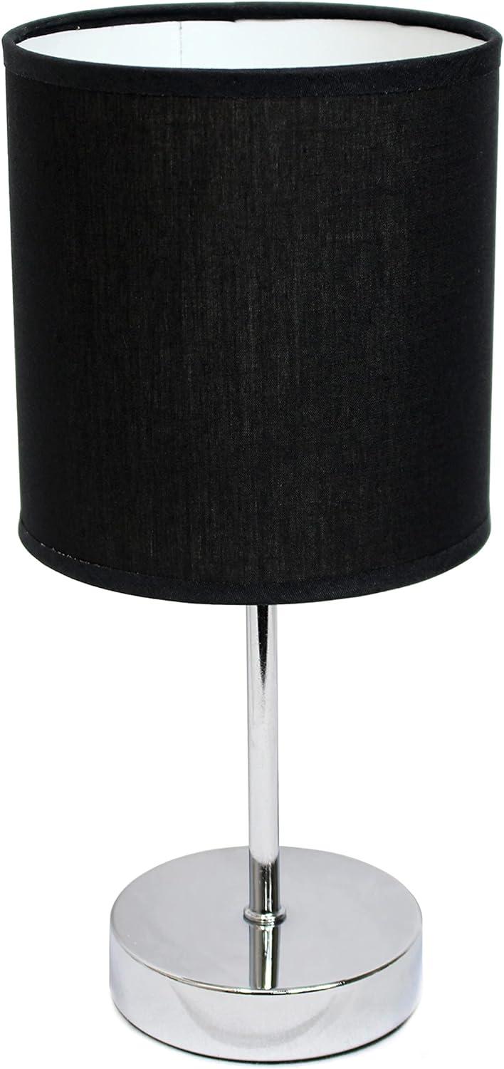 Simple Designs 11.81" Basic Chrome Mini Table Lamp with Fabric Shade, Black