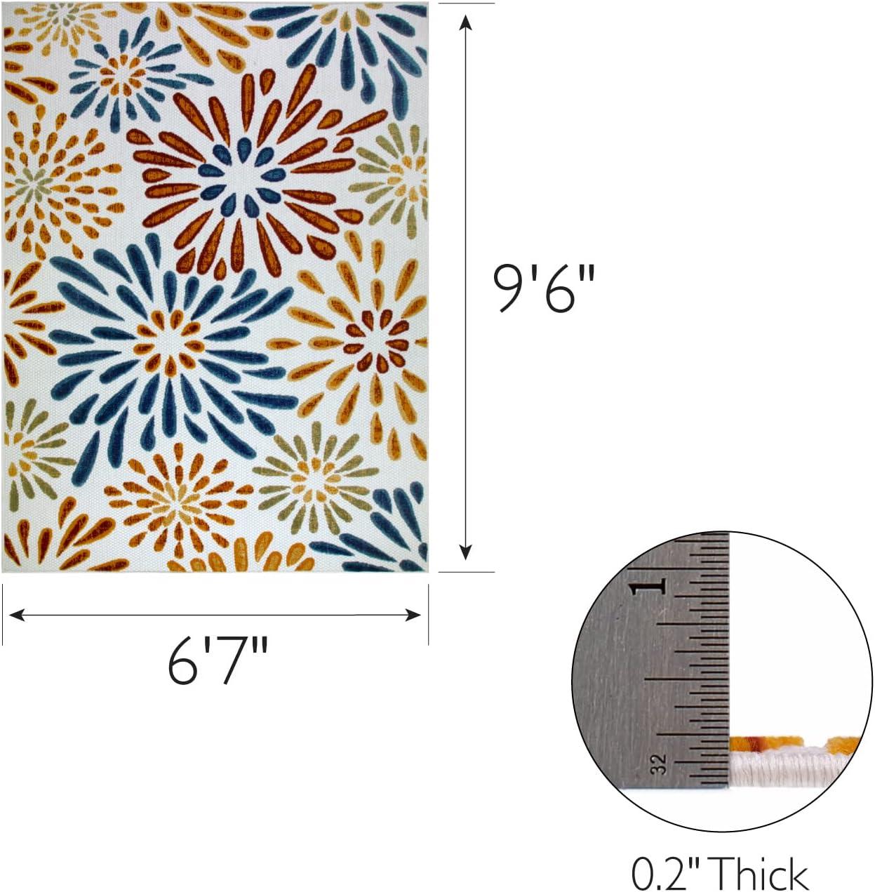 Leick Home 595421 Beam Flower Indoor Outdoor Area Rug Rectangle 6'7"x9'6"