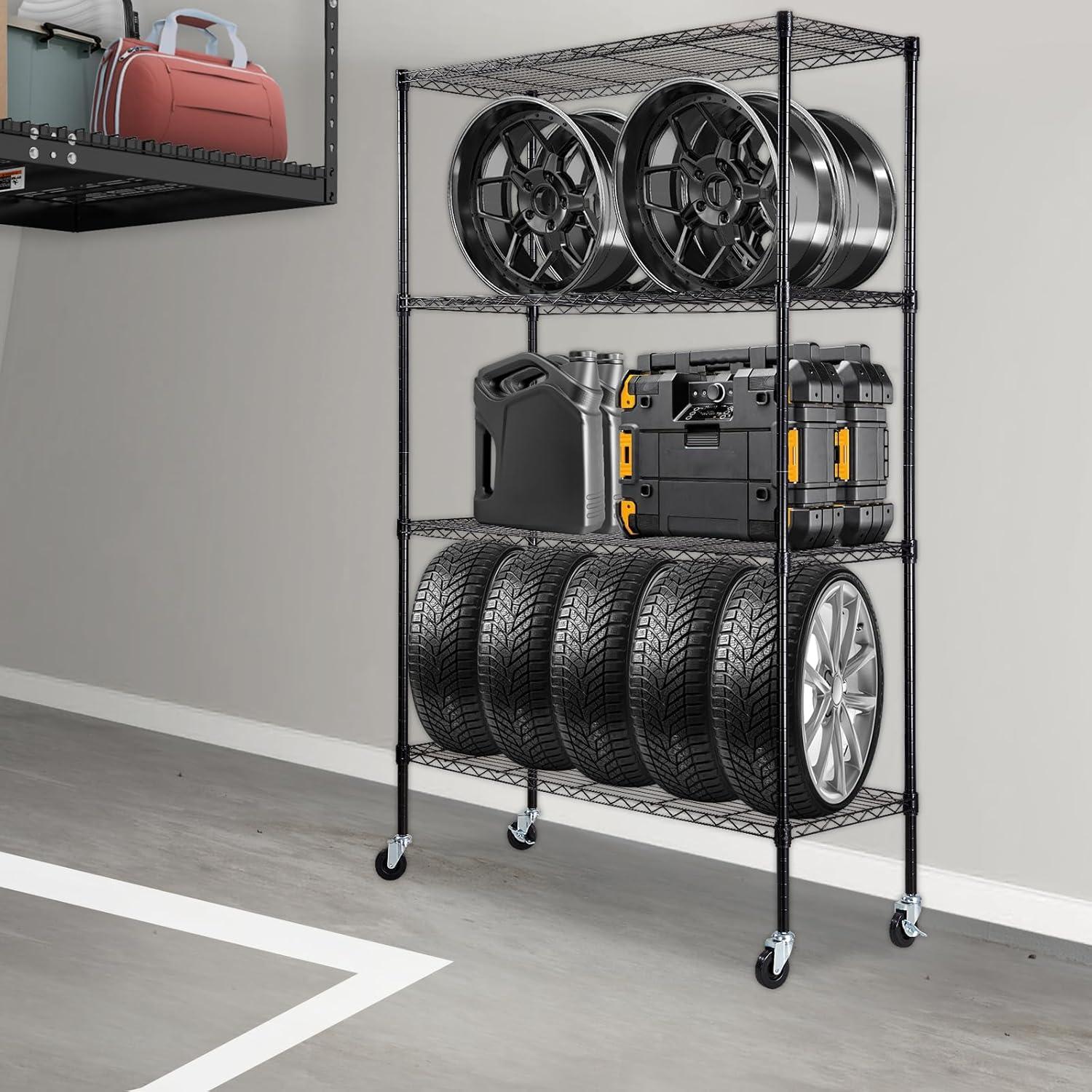 VEVOR 4-Tier Adjustable Storage Shelving Unit with Wheels, 700 lbs Capacity, Heavy Duty Metal Wire Rack