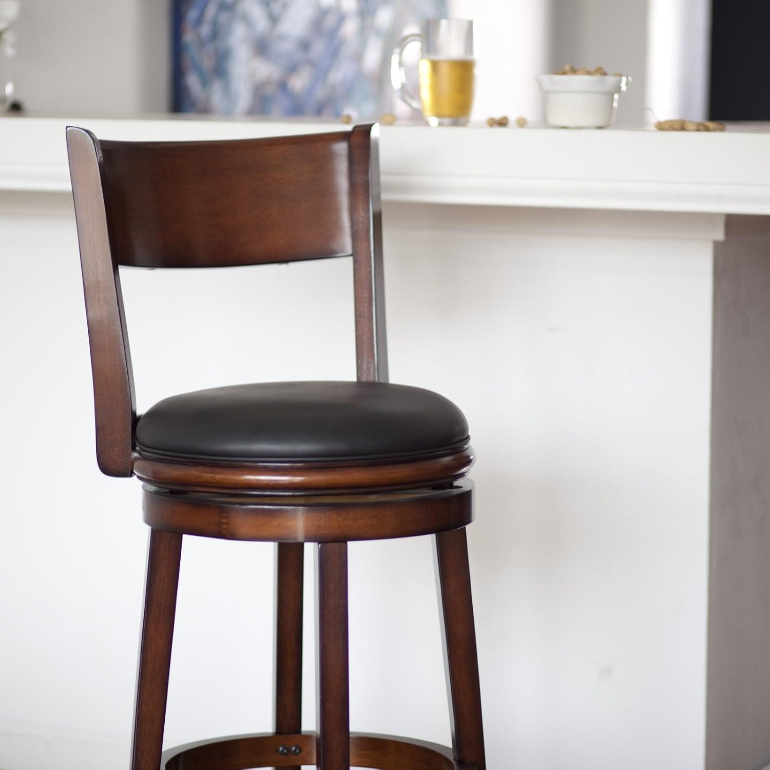 Elegant Walnut Finish Swivel Barstool with Black Faux Leather