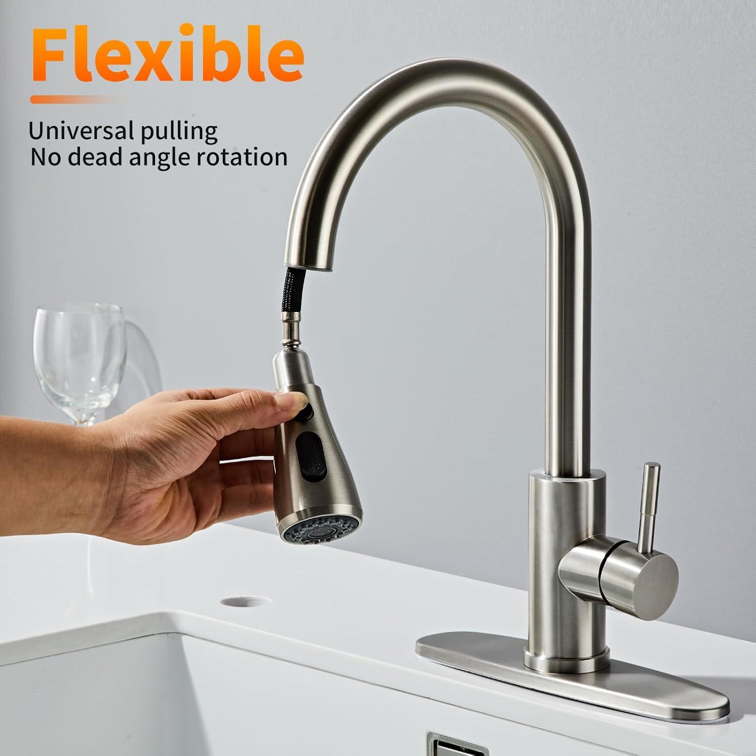 GAGALIFE Single Handle Pull Down Sprayer Kitchen Faucet High Arc Stainless Steel Faucet with 3-Function Sprayer JJL-CL-PT-SDP-C