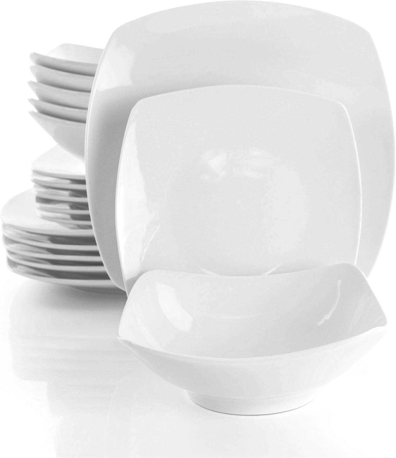 18pc Porcelain Newman Square Dinnerware Set White - Elama: Microwave & Dishwasher Safe, Service for 4, Solid Pattern