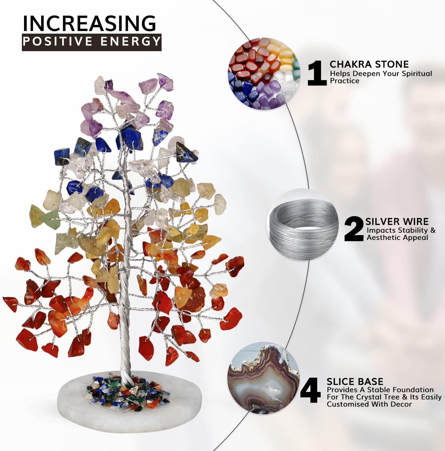 Multicolor Crystal Chakra Tree with Golden Wire