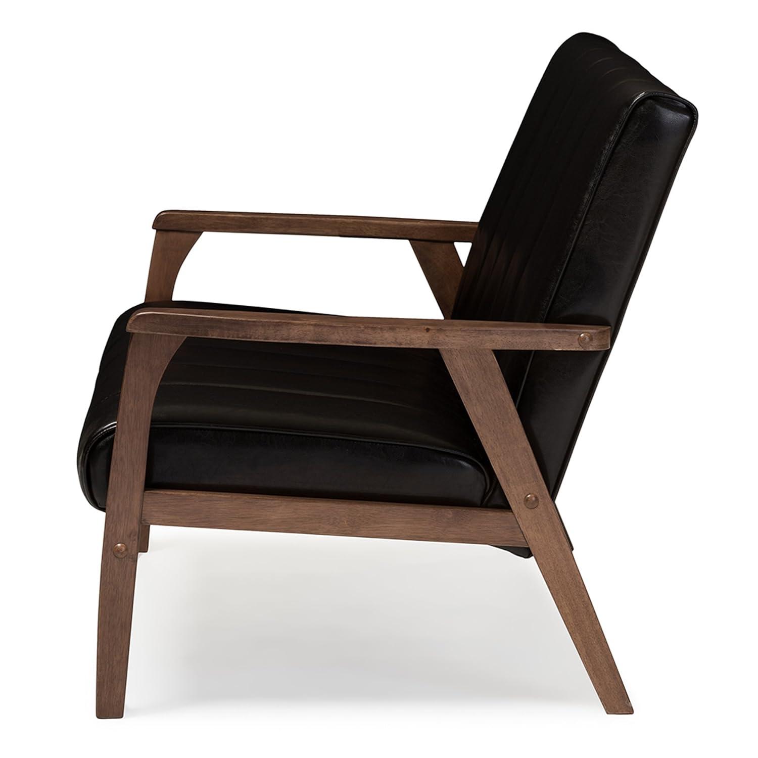 Nikko Mid-Century Modern Scandinavian Style Faux Leather Wooden 2 Seater Loveseat Dark Brown - Baxton Studio: Compact, Rubberwood Frame, Easy to Clean