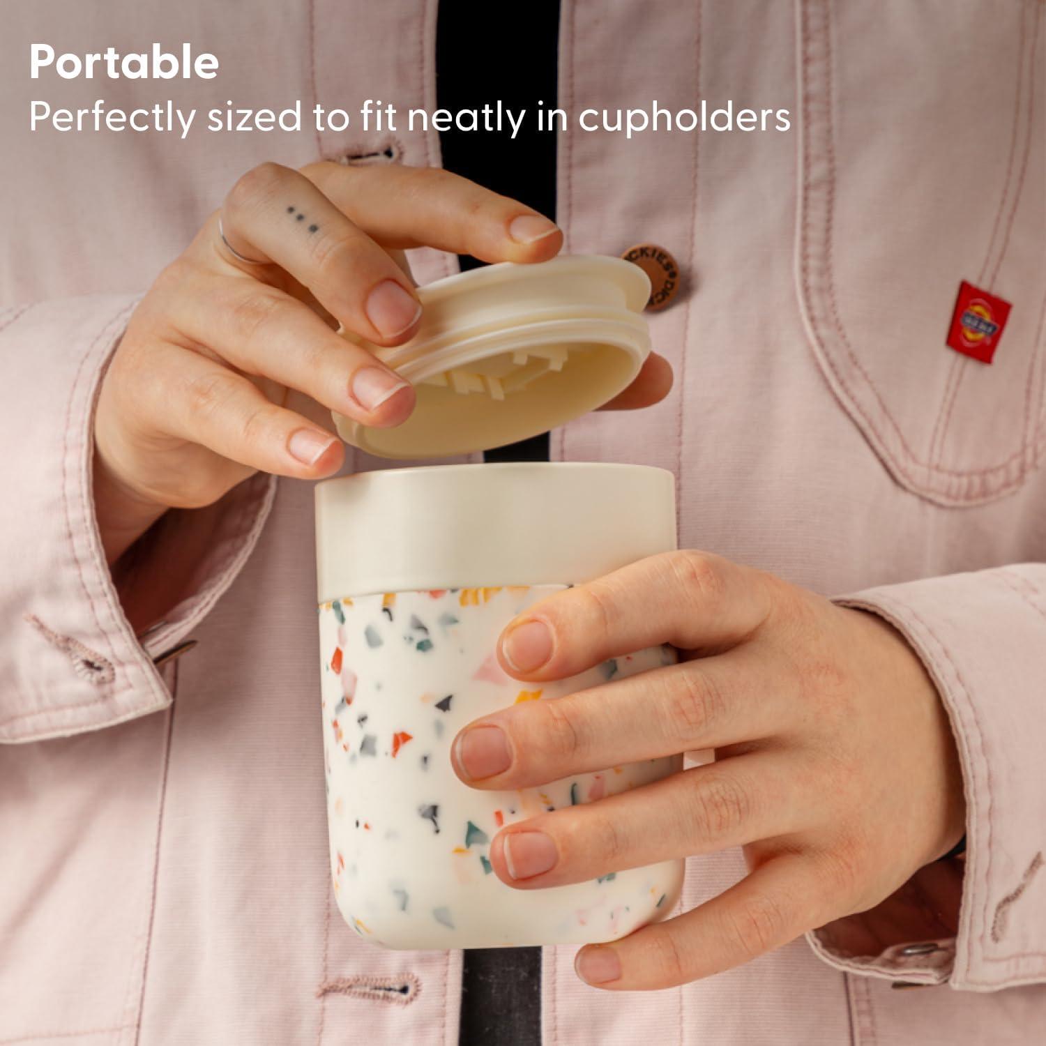 Terrazzo Blush Ceramic Mug with Silicone Sleeve, 12 oz