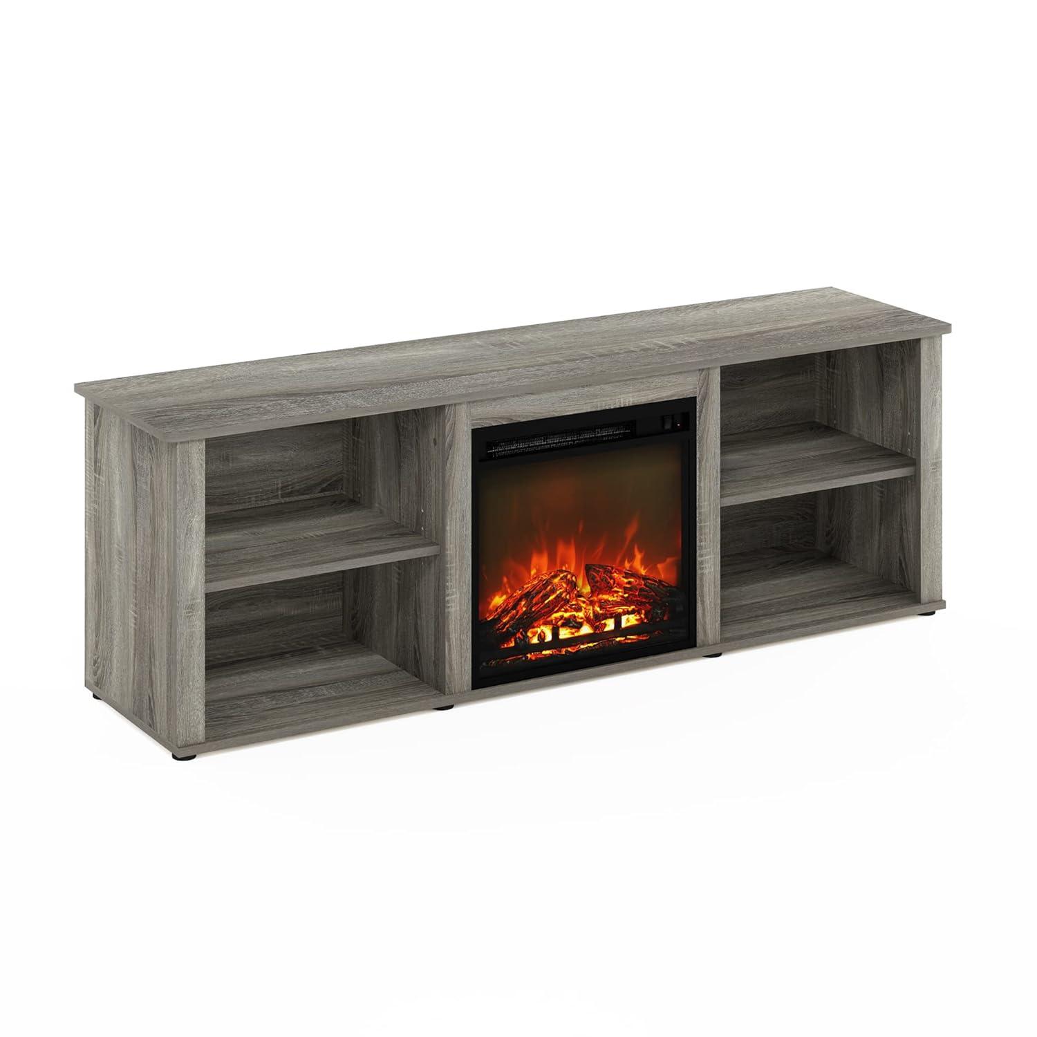 Furinno Montale 70 Inch TV Stand with Fireplace, French Oak Grey