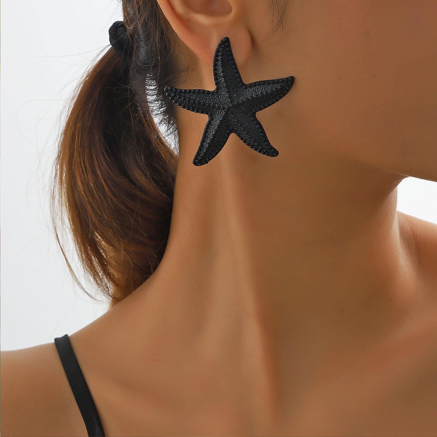 Punk Boho Starfish Earrings Starfish Statement Star Stud Earrings for Women Beach Ocean Summer Jewelry