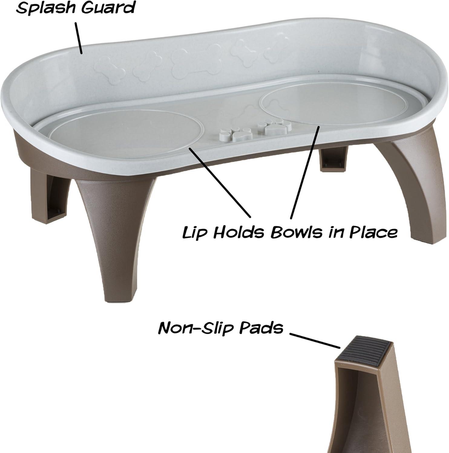 Elevated Brown Stainless Steel Pet Feeding Station with Splash Guard