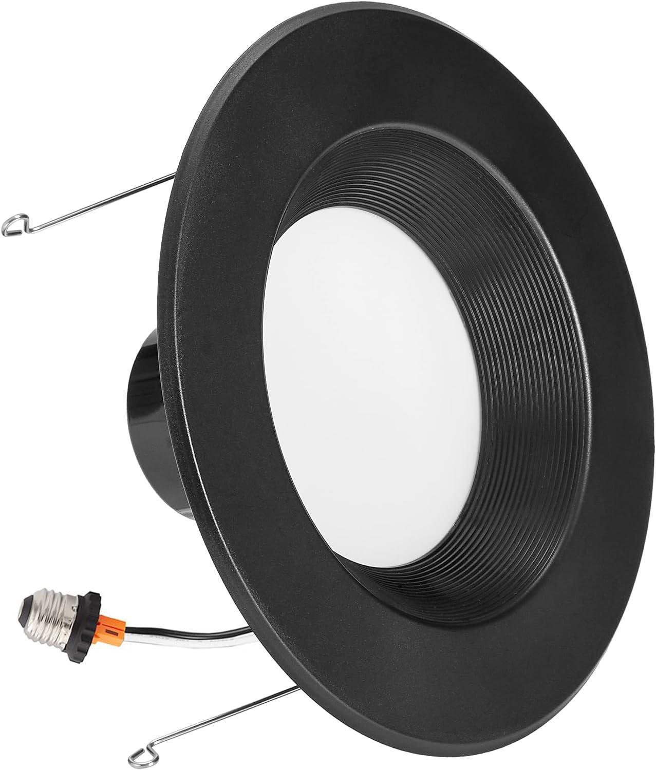 Maxxima 5" & 6" 5 CCT Retrofit LED Downlight - 1100 Lumens, E-26 Quick Connect, Dimmable, Black Trim.