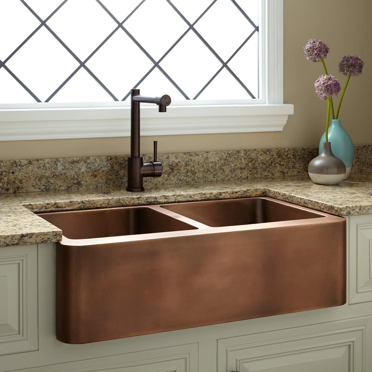 Aberdeen 35'' Copper Double Basin Farmhouse Kitchen Sink