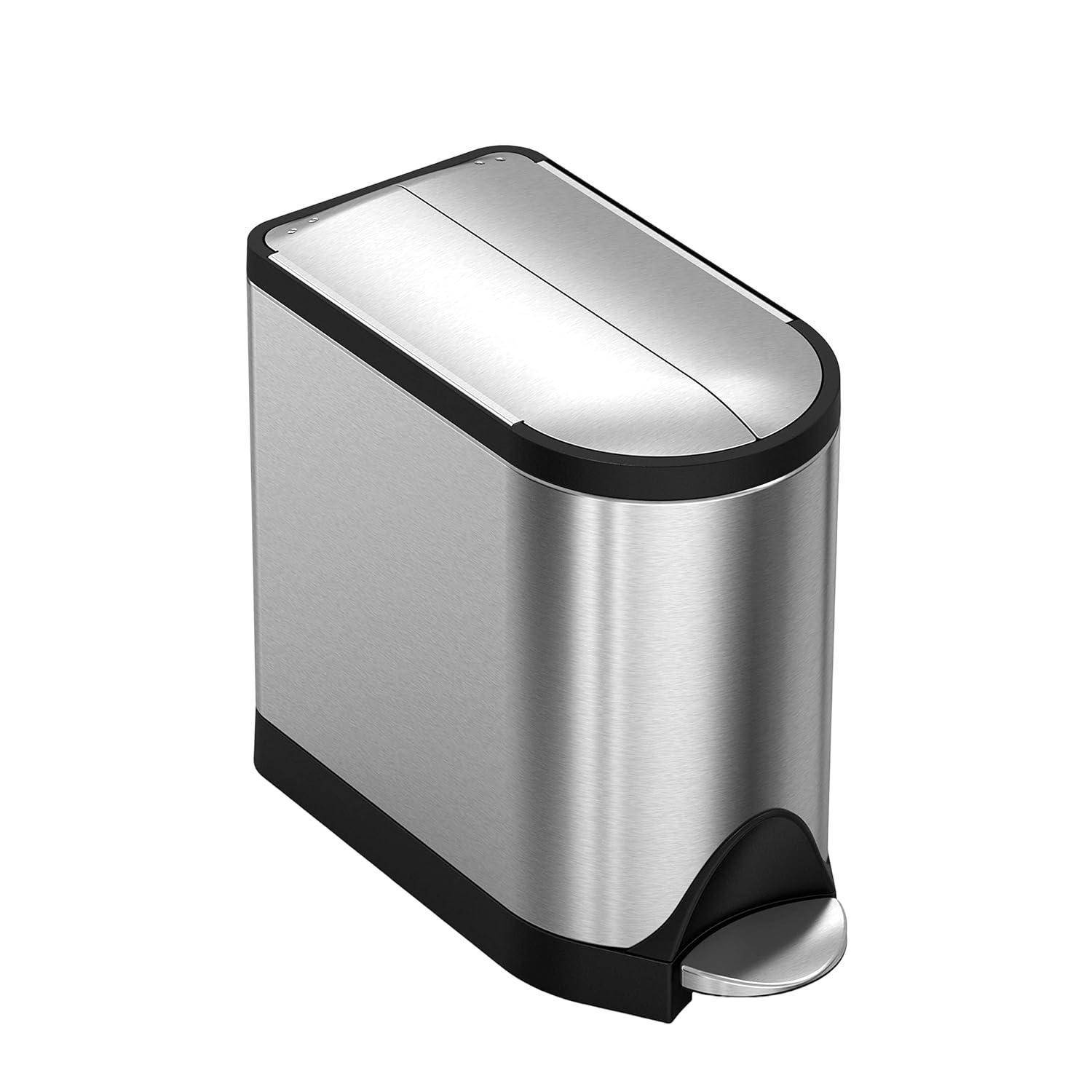 Simplehuman 10 Liter Butterfly Lid Bathroom Trash Can, Brushed Stainless Steel