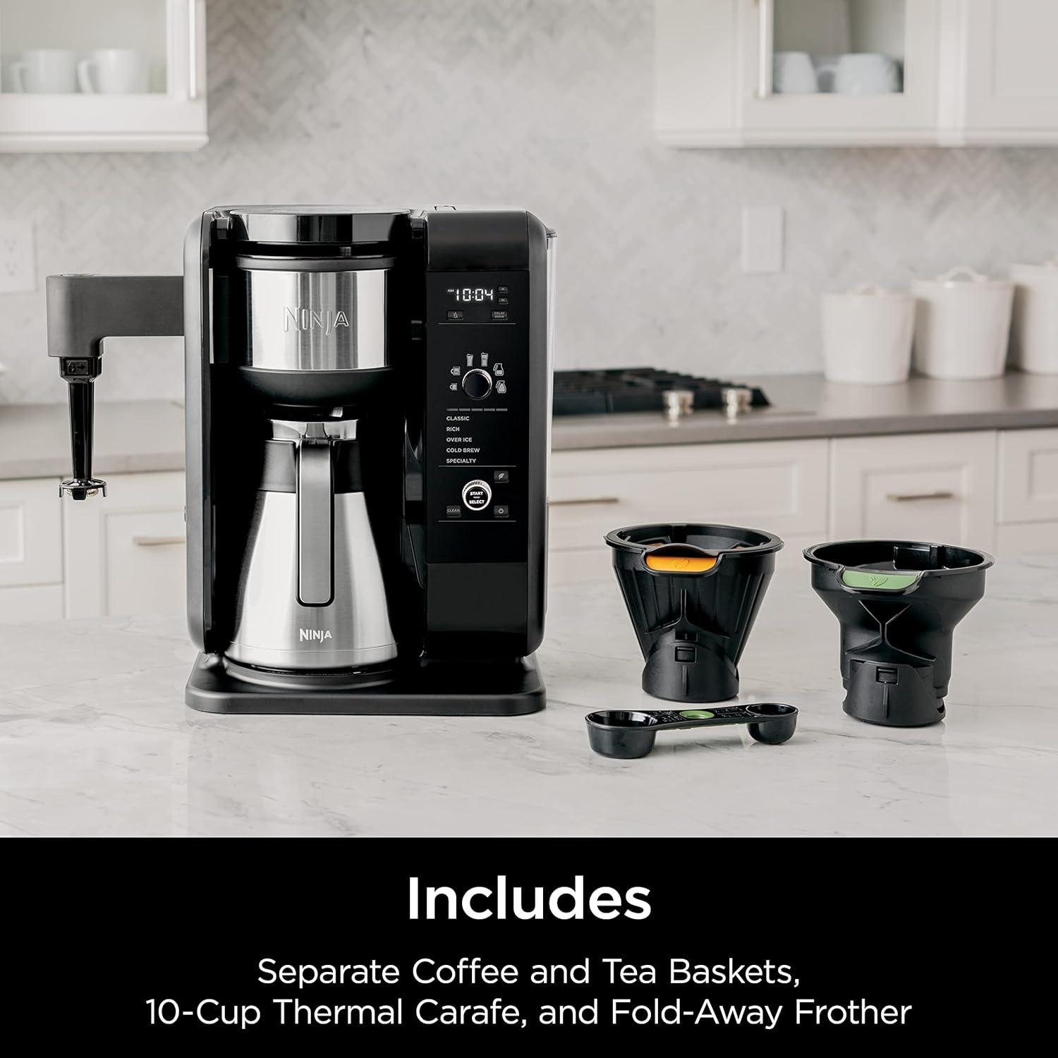 Ninja® Hot & Cold Brew System Tea & Coffee Maker with Auto-iQ®, 6 Sizes, 5 Styles, 5 Tea Settings, 50 oz. Thermal Carafe, Frother, Coffee & Tea Baskets, Dishwasher Safe Parts