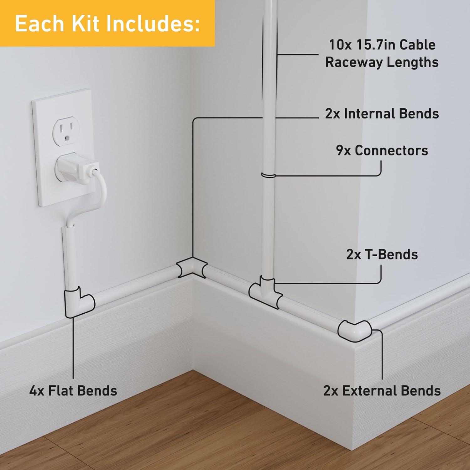 D-Line White Half Round Cord Cover Pack, 0.78x0.39in, 10x 15.7in Lengths