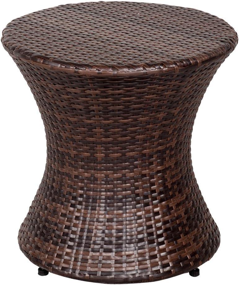 Outdoor Bistro Tables Wicker Side Table for Patio Garden Round Rattan Desk All Weather Brown