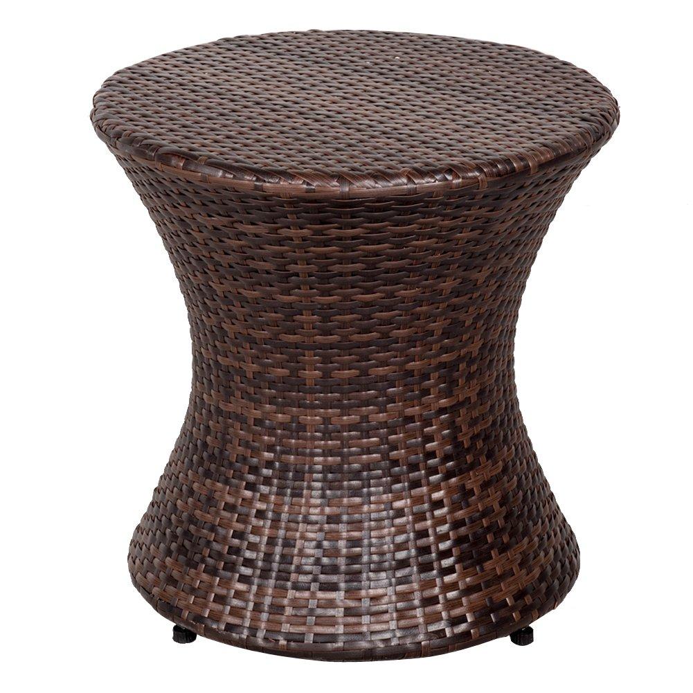 Outdoor Bistro Tables Wicker Side Table for Patio Garden Round Rattan Desk All Weather Brown