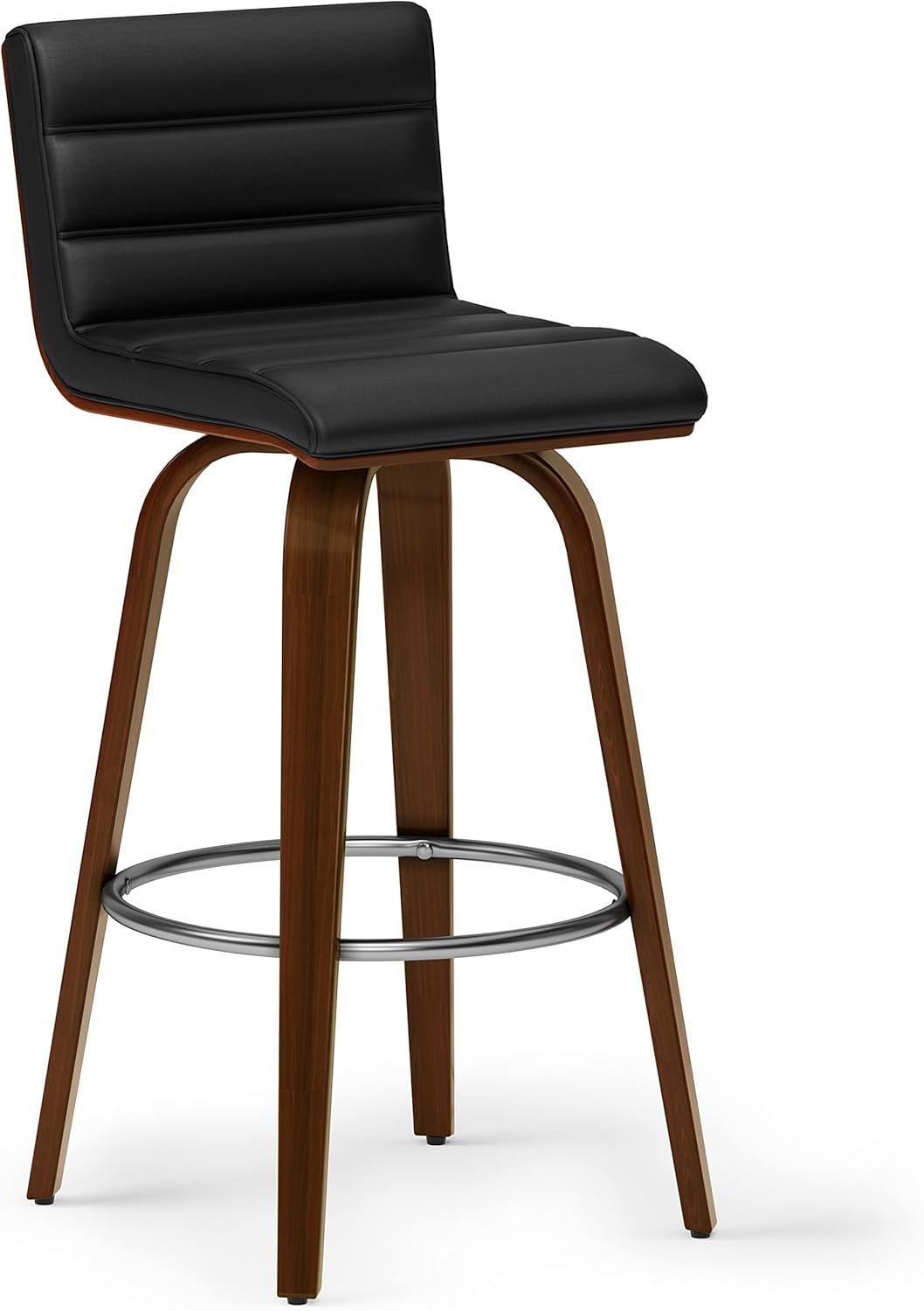 Simpli Home Roland Swivel Upholstered Mid-Century Modern Stool with Padded Seat and Back