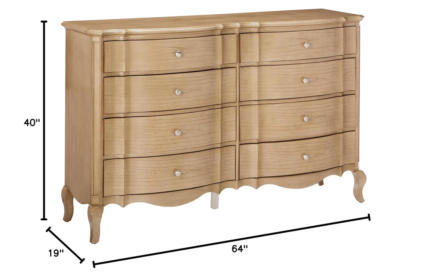 Acme Furniture 64" Chelmsford Dresser Antique Taupe: 8-Drawer Wood Storage for Bedroom, No Assembly Required