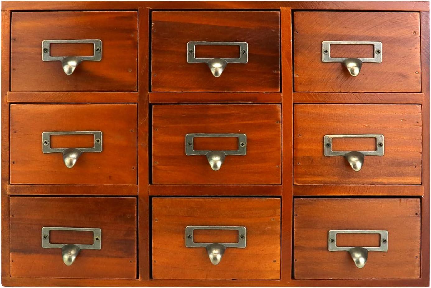 Vintage Dark Brown Wooden Apothecary Cabinet with 9 Drawers