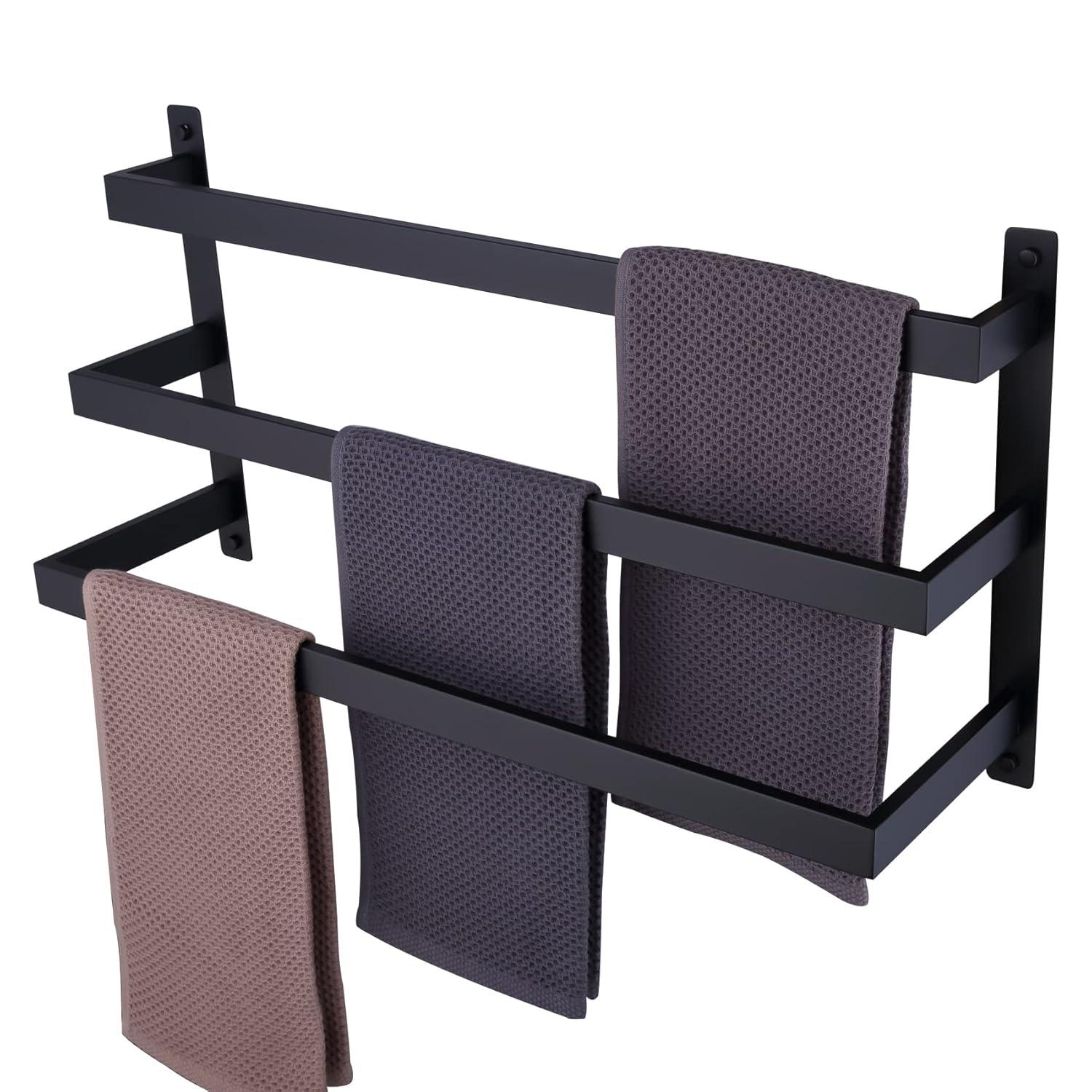 KOKOSIRI Bath Towel Bars Matte Black Bathroom 3-Tiers Ladder Towel Rails Wall Mounted Towels Shelves Rack Stainless Steel B5002BK-L24