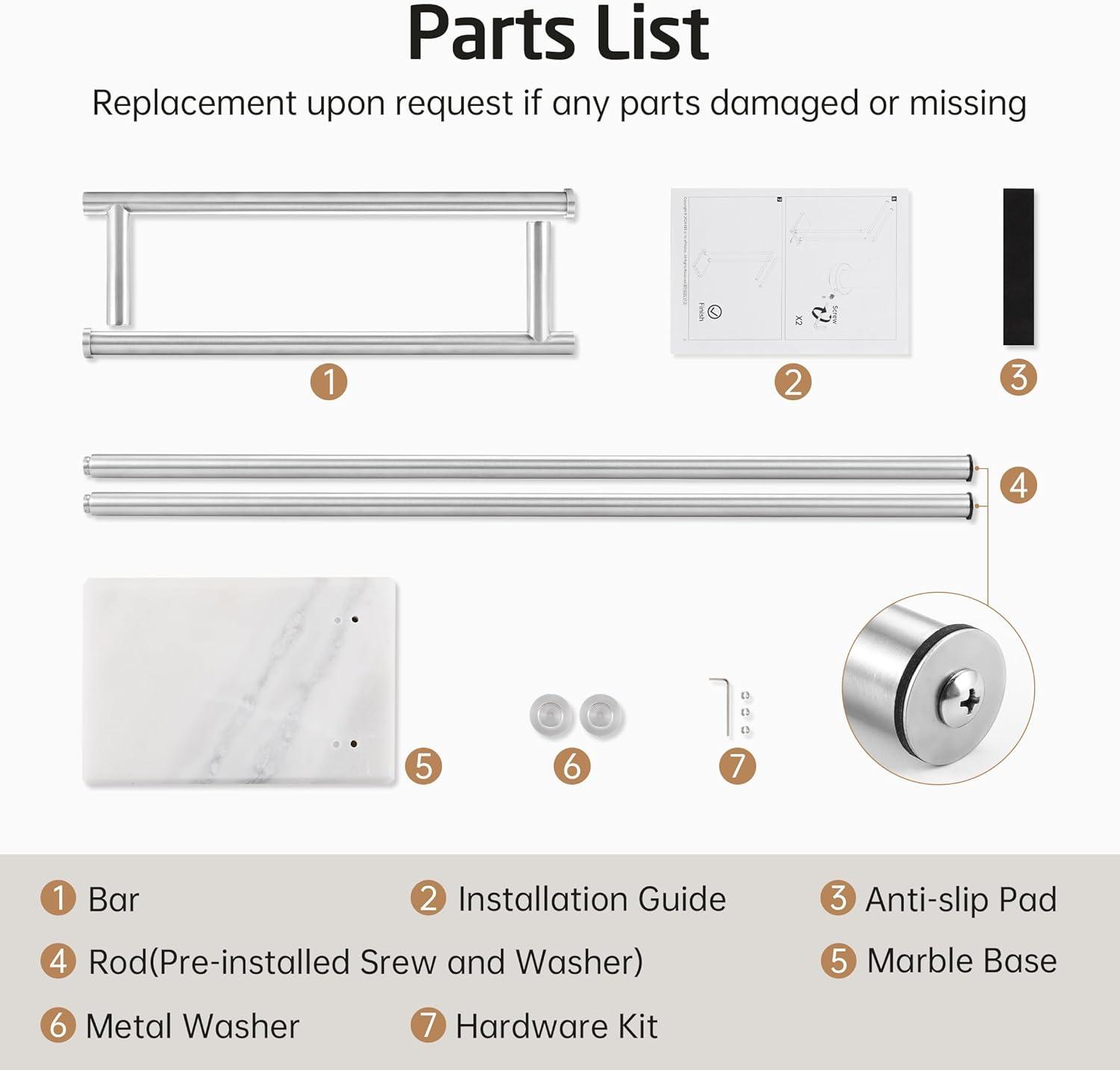 KES Freestanding Towel Stand 3 Bath Towel Racks with Weighted Marble Base SUS304 Stainless Steel