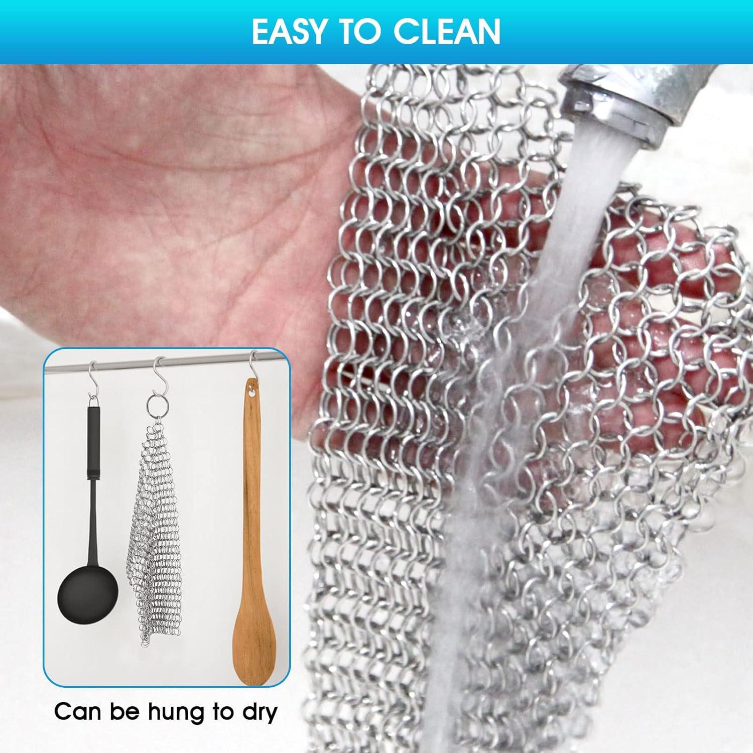 Cast Iron Cleaner 6"x6.3" 316L Stainless Steel Chainmail Scrubber for Griddle Skillet Dutch Oven Wok Stainless Steel Pot Cast Iron Pan Support Dishwasher Cleaning