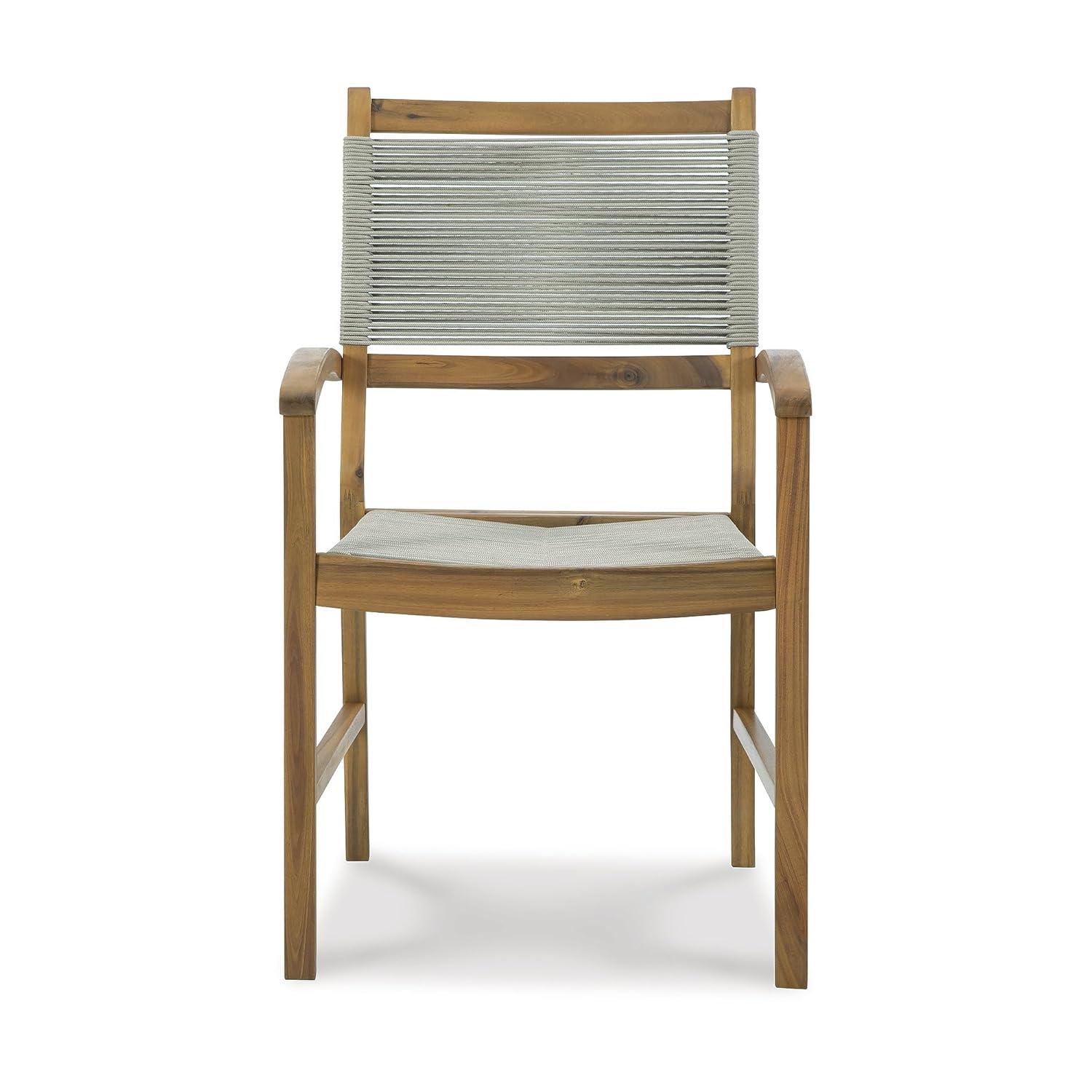 Signature Design by Ashley Janiyah Rope Back Outdoor Dining Arm Chair (Set of 2), Light Brown