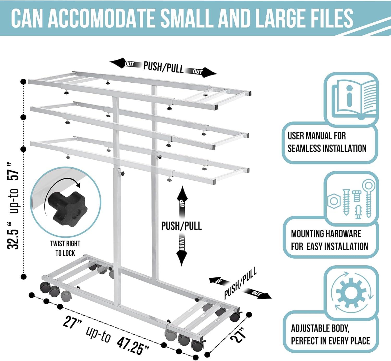 Adir White Adjustable Steel Mobile Blueprint Storage Rack