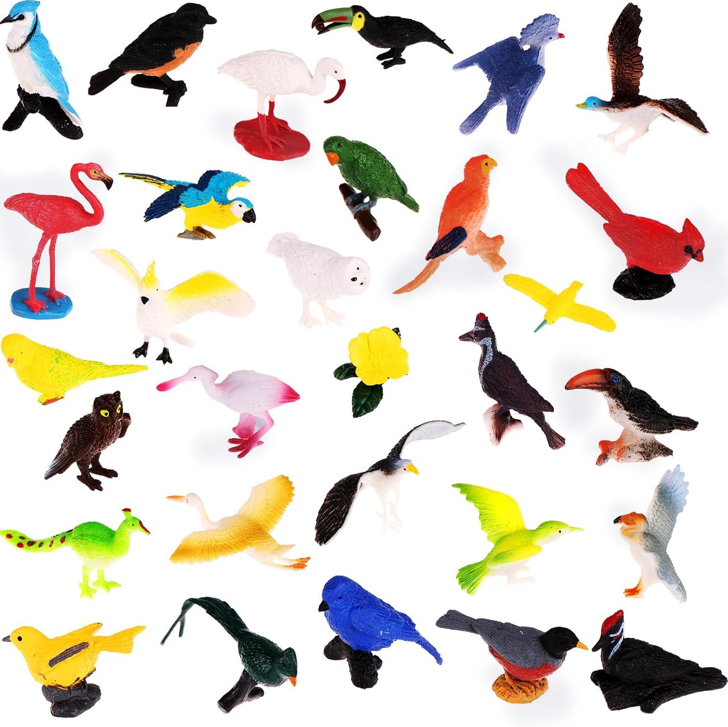 30-Piece Multicolor Plastic Bird Figurine Set