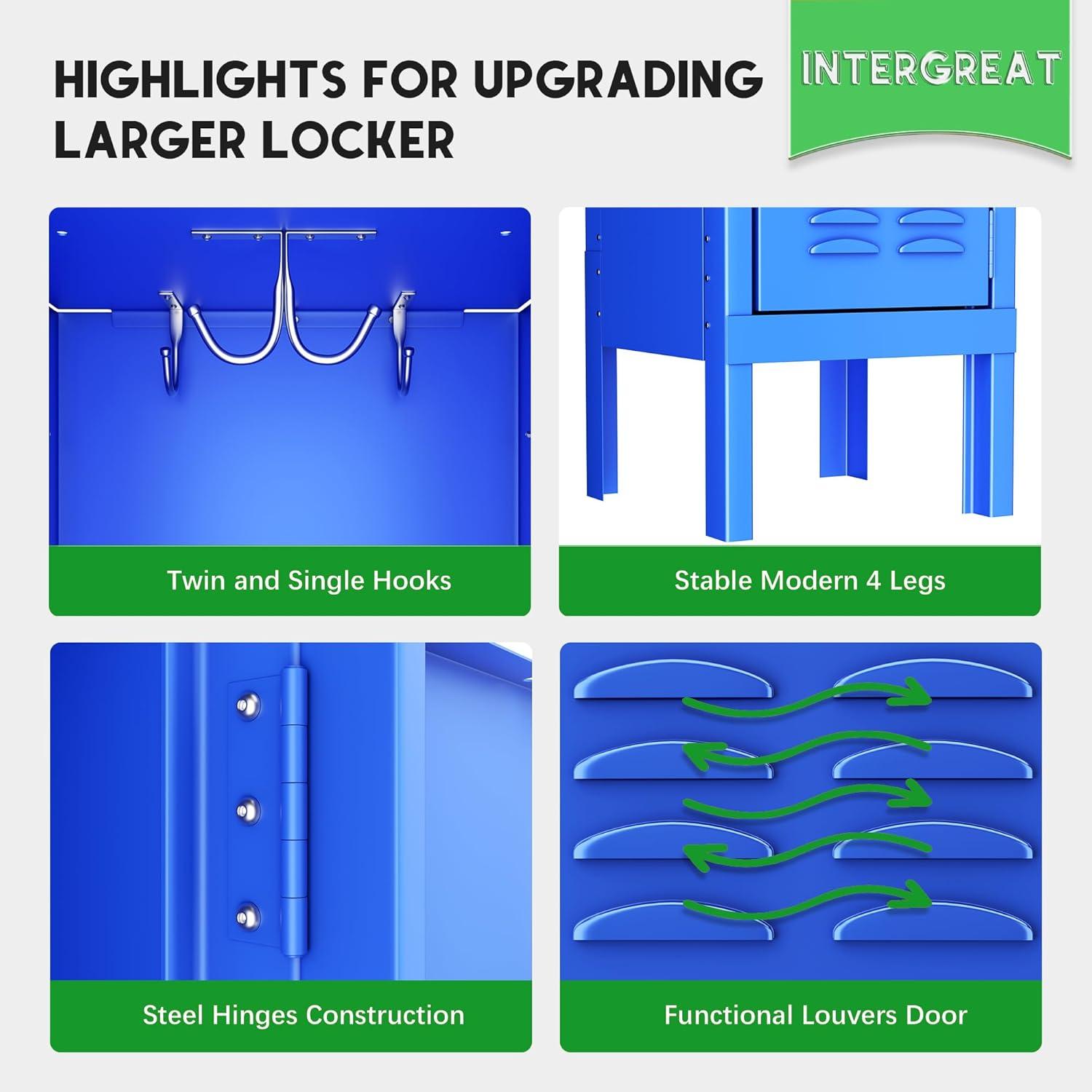 INTERGREAT Metal Locker Cabinet for School Office Gym Metal Storage Locker for Employees Students Steel Locker Triple Tier with 5 Door Blue