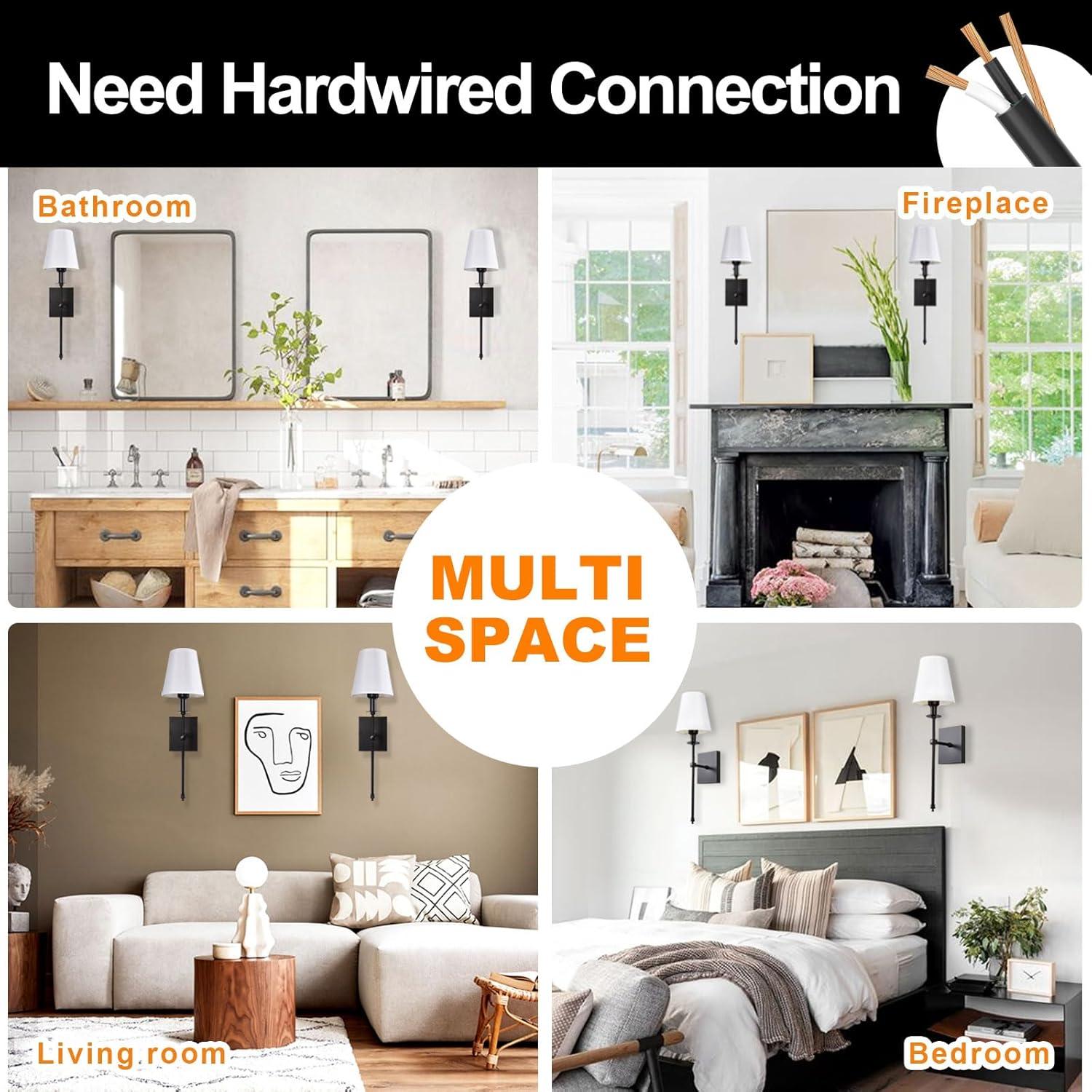 Battery Operated Black Wall Sconce Set Of 2,not Hardwired Fixture Wireless Wall Light ,dimmable Picture Sconces Cordless ,Easy To Install Battery Powered Lamp,for Bedroom, Lounge, Farmhouse Gallery