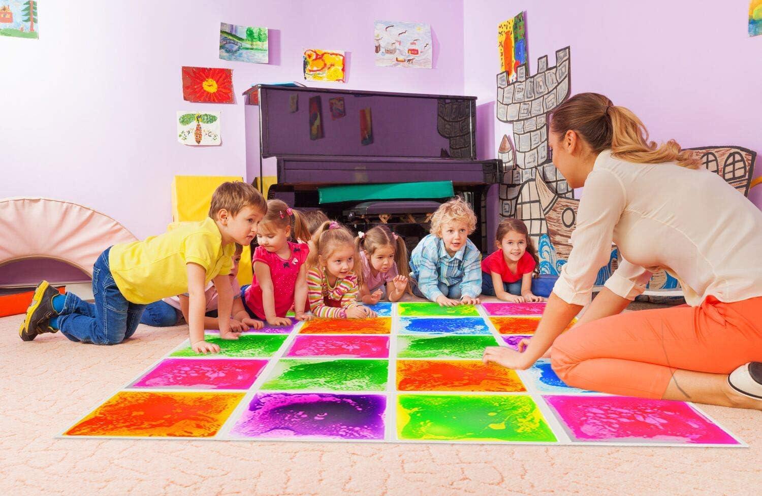 Yellow and Orange Liquid Sensory Square PVC Floor Tile