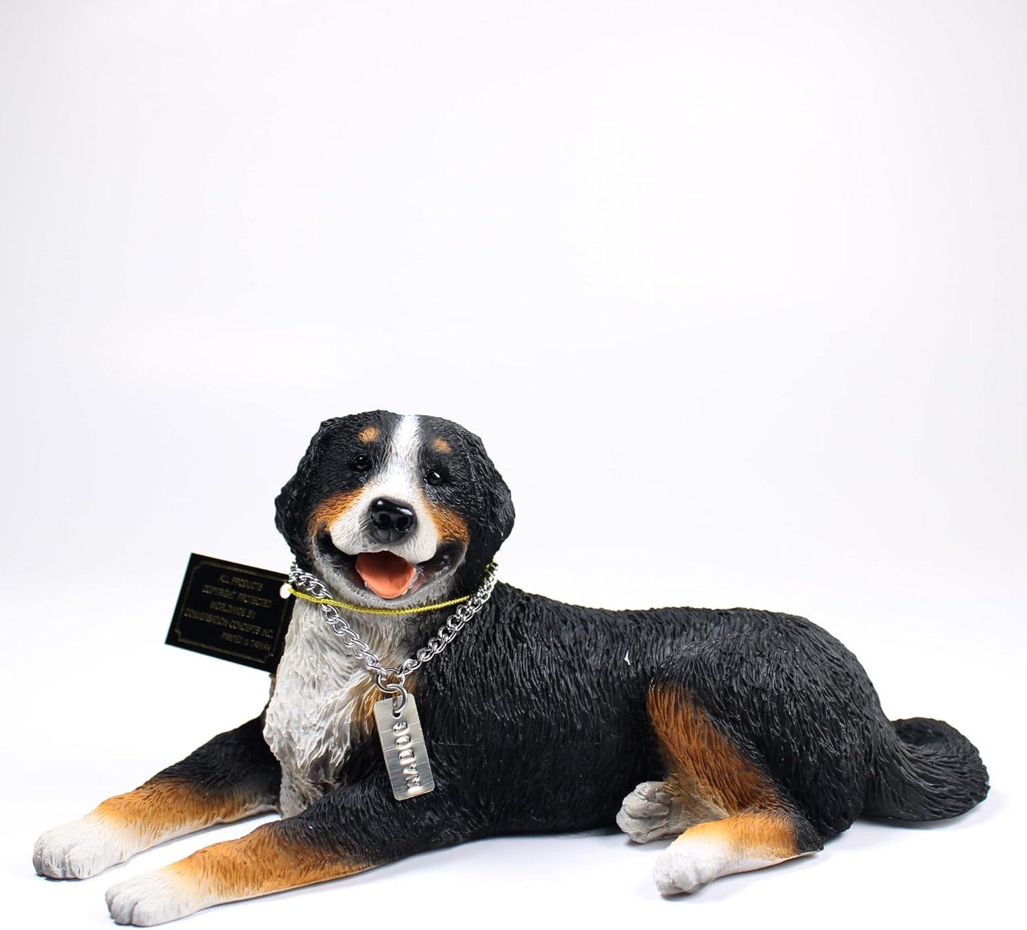 Hand-Painted Resin Bernese Mountain Dog Figurine with Glass Eyes