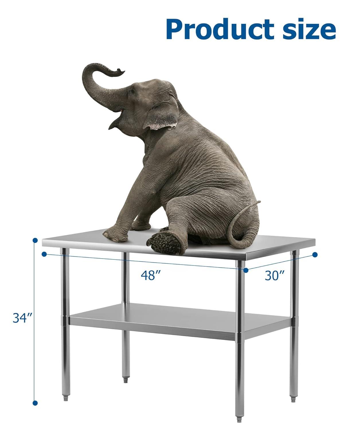 Stainless Steel Table for Food Prep & Work 30 x 48 inches Utility Table with Adjustable Undershelf, Commercial Workstation in Kitchen, Garage, Outdoor BBQ