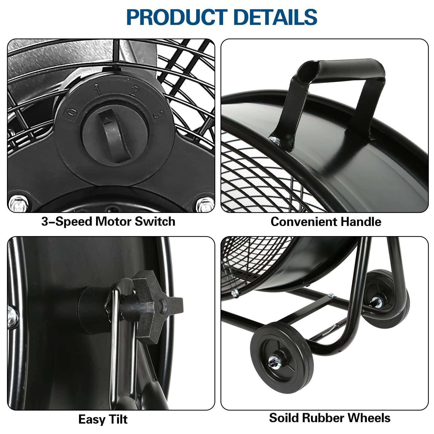 BILT HARD 24" 8100 CFM High Velocity Industrial Drum Fan, 3-Speed Heavy Duty Metal Shop Fan, UL Listed