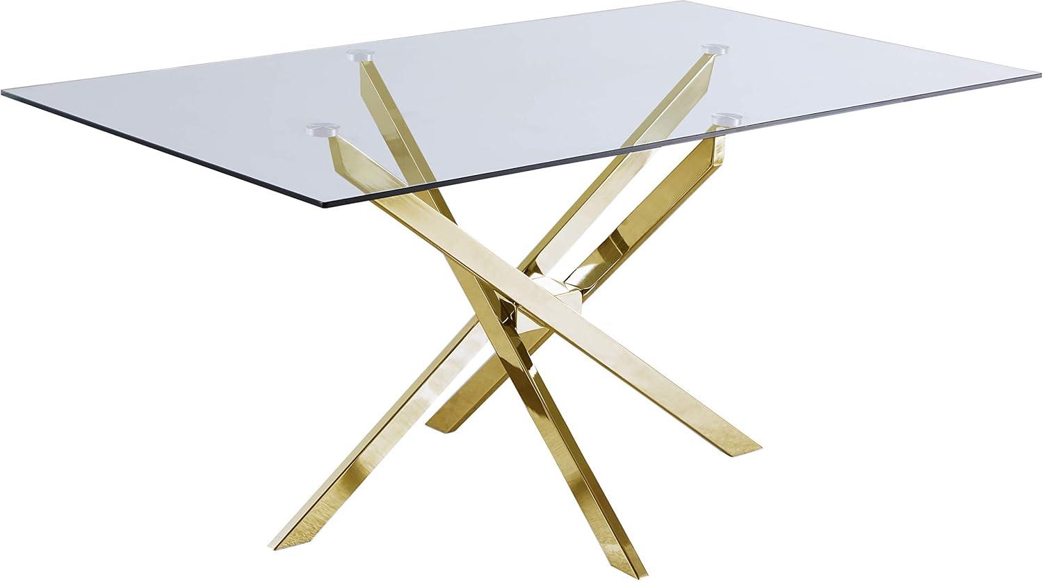 Contemporary Gold Metal and Glass Rectangular Dining Table