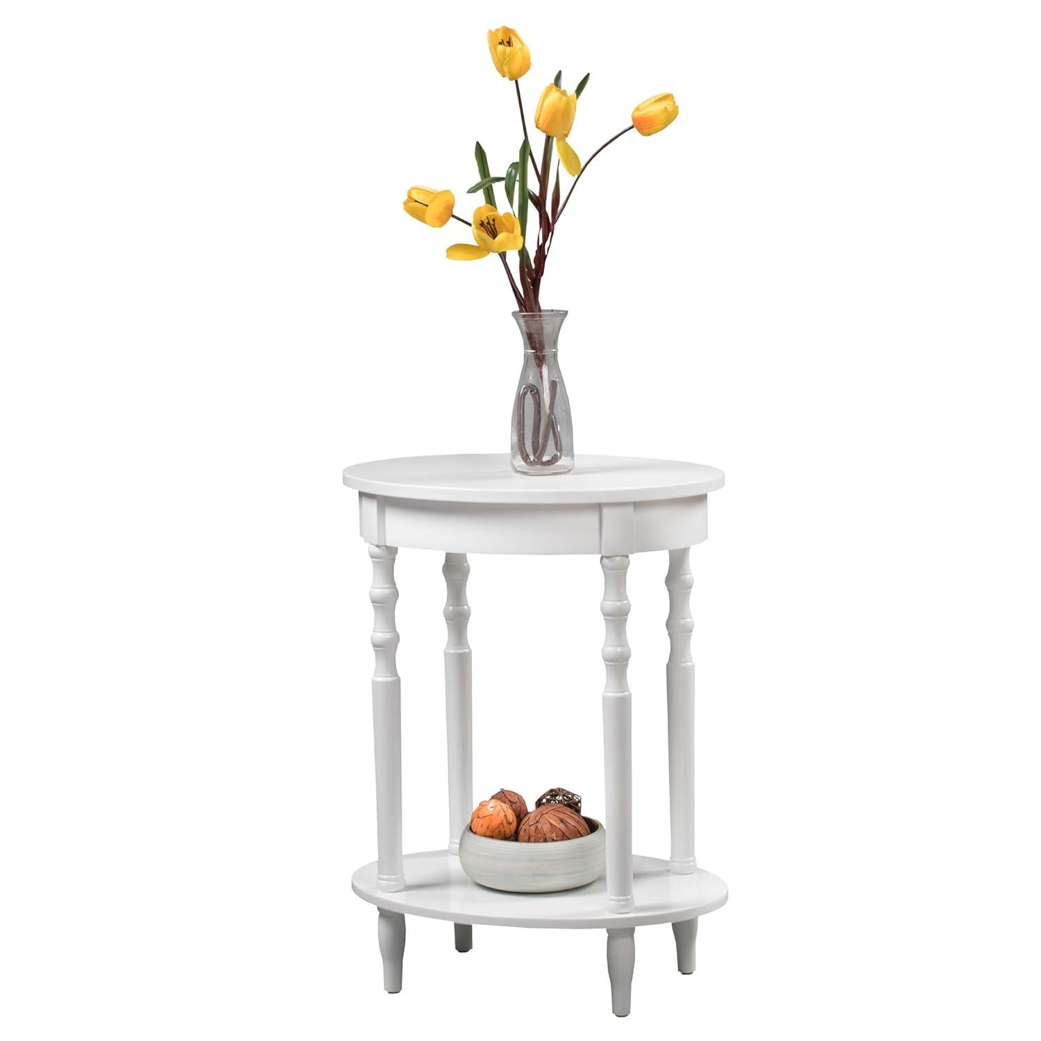Classic Brandi White Oval End Table with Shelf