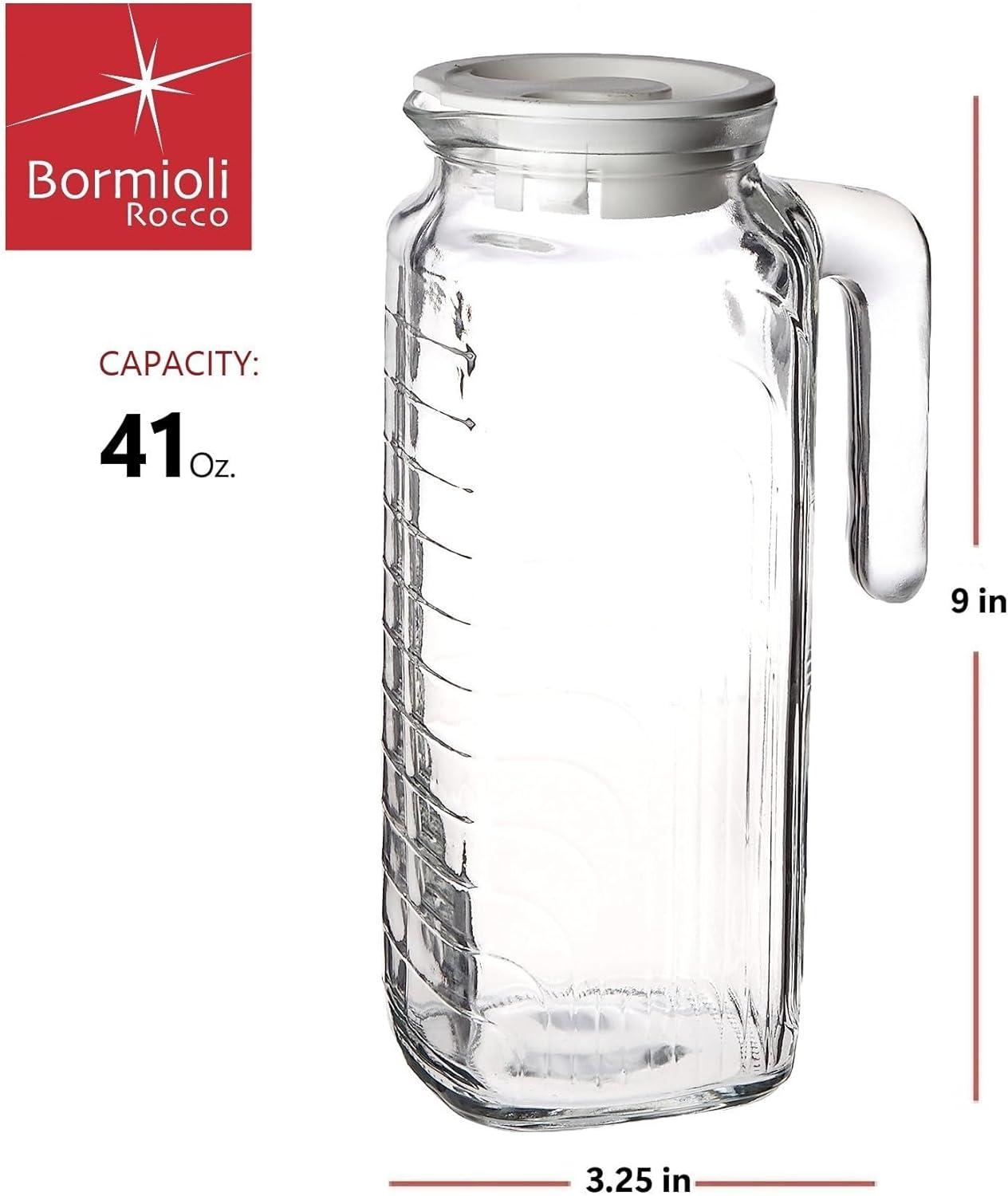 Bormioli Rocco Gelo Glass Jug/Pitcher with Lid, 41-Ounce, White Lid, , Beverage Server, White Lid